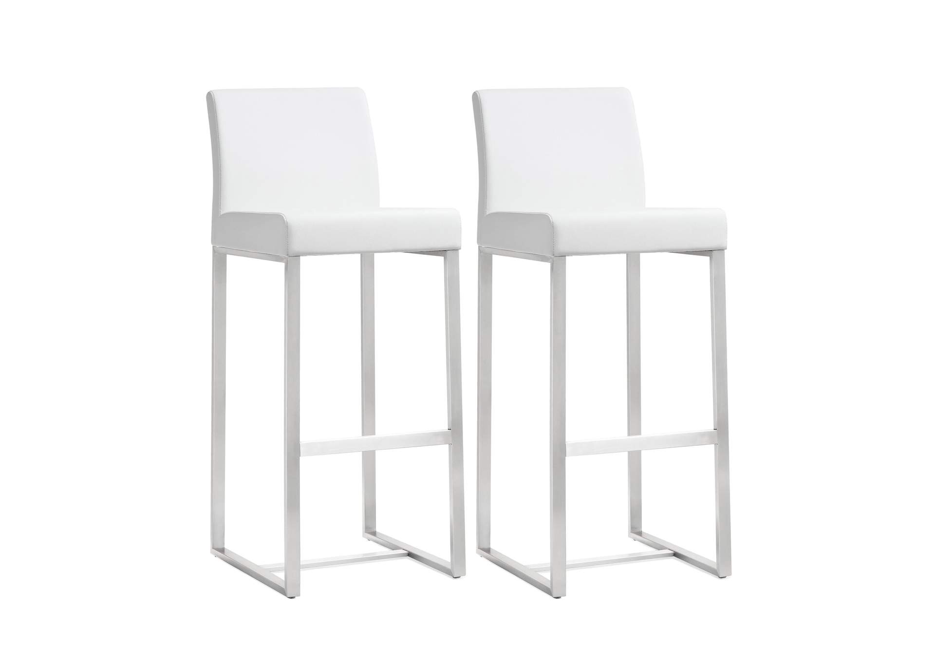 Denmark White Performance Vegan Leather and Stainless Steel Barstool - Set of 2 image 1