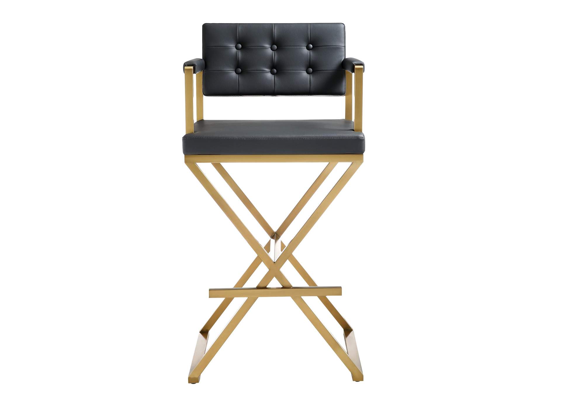 Director Black Performance Vegan Leather and Gold Steel Barstool image 4