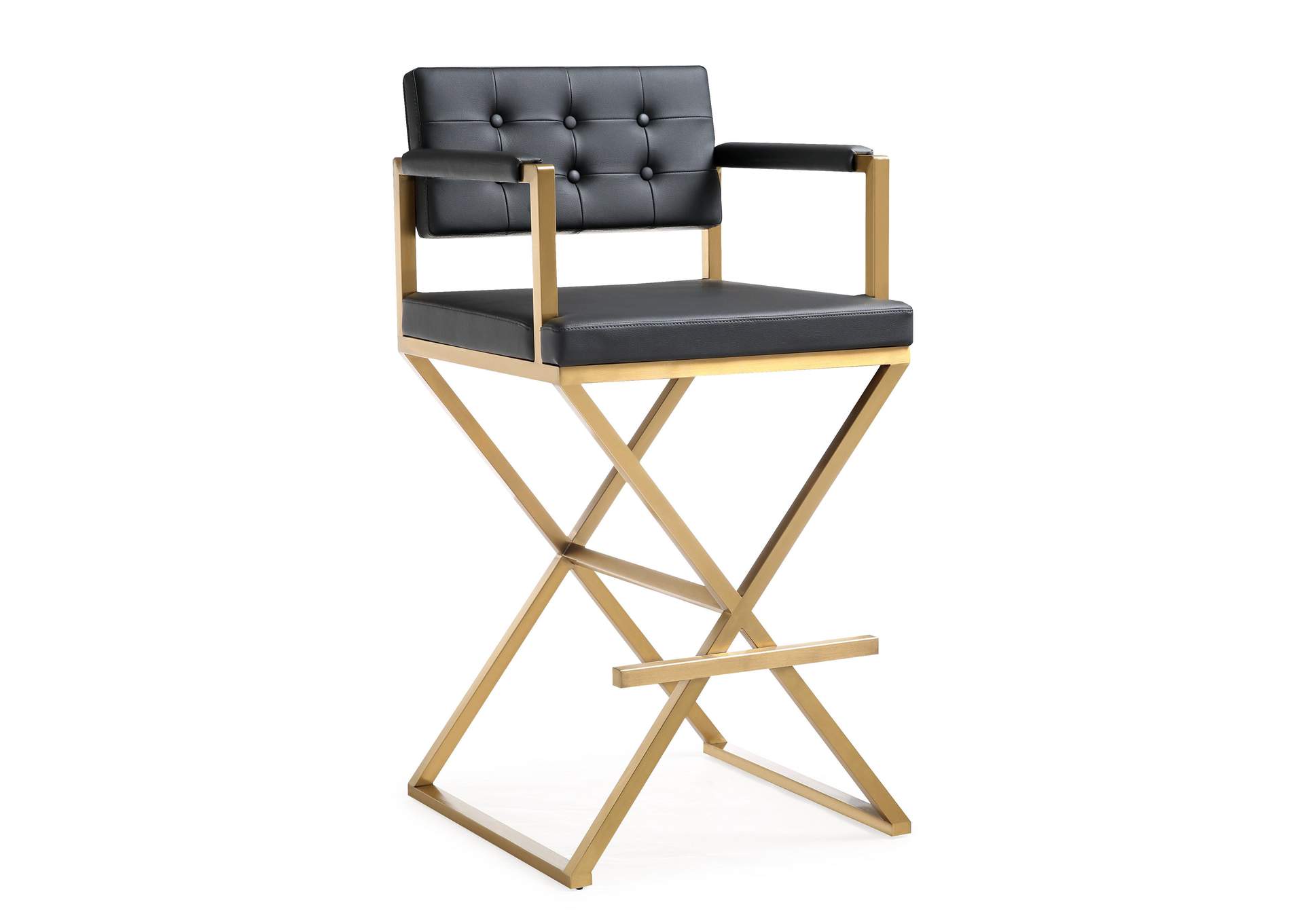 Director Black Performance Vegan Leather and Gold Steel Barstool image 3