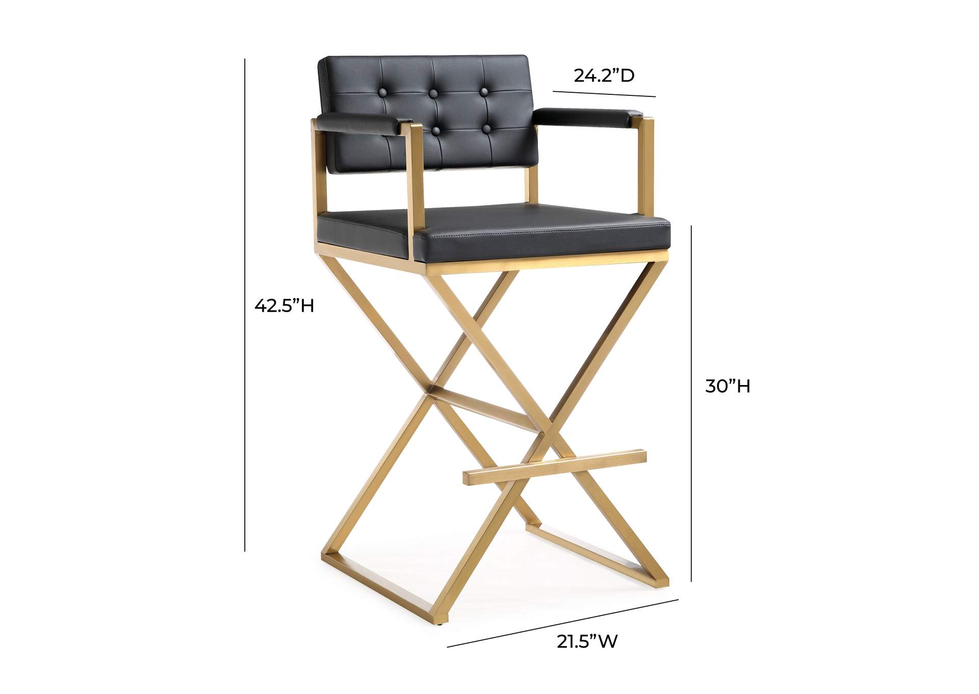 Director Black Performance Vegan Leather and Gold Steel Barstool image 1