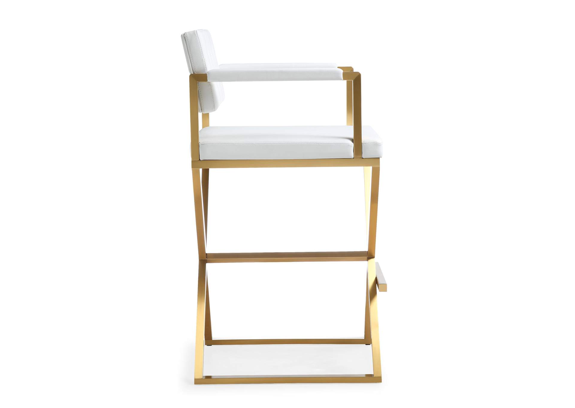 Director White Performance Vegan Leather and Gold Steel Barstool image 5