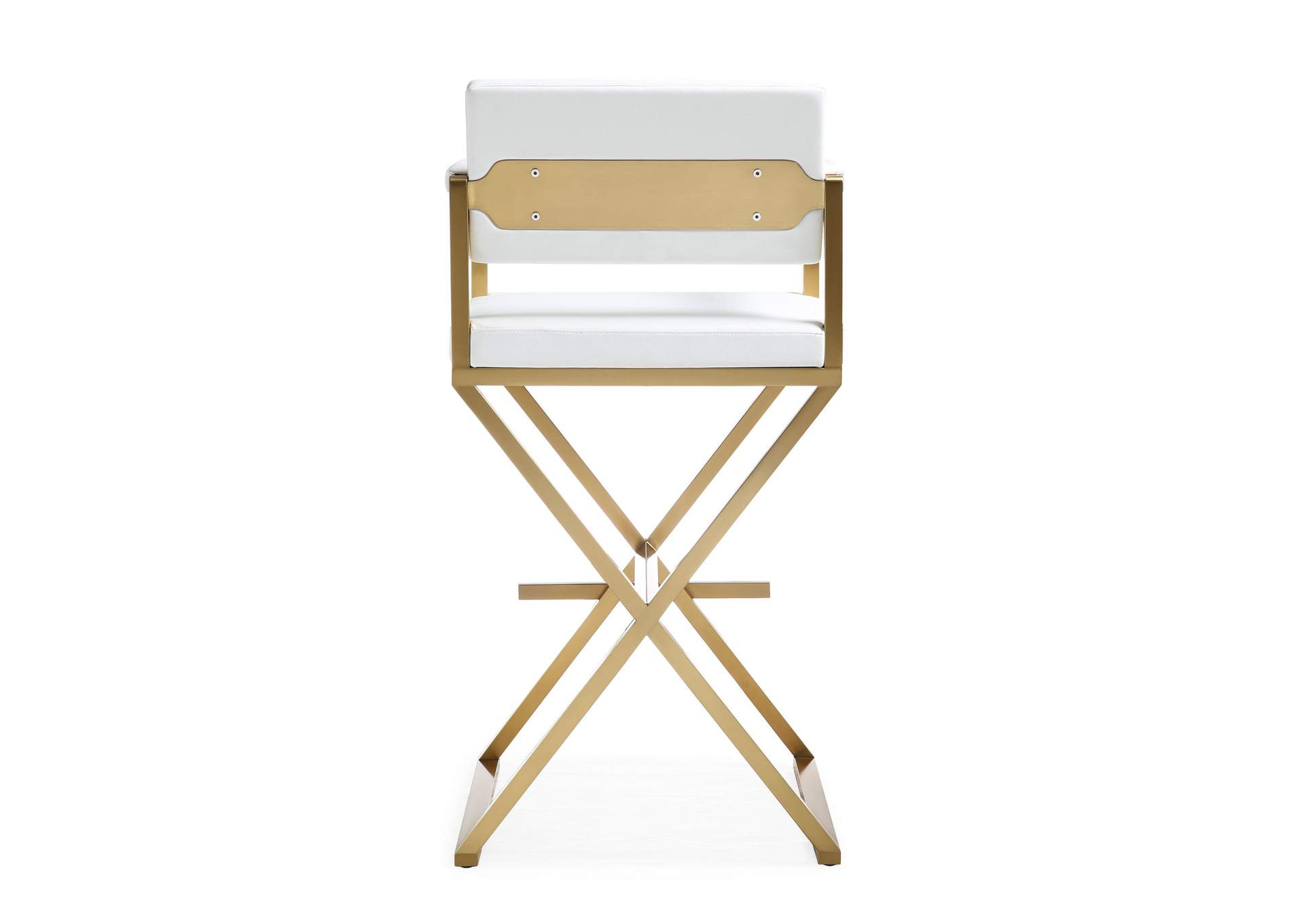 Director White Performance Vegan Leather and Gold Steel Barstool image 6