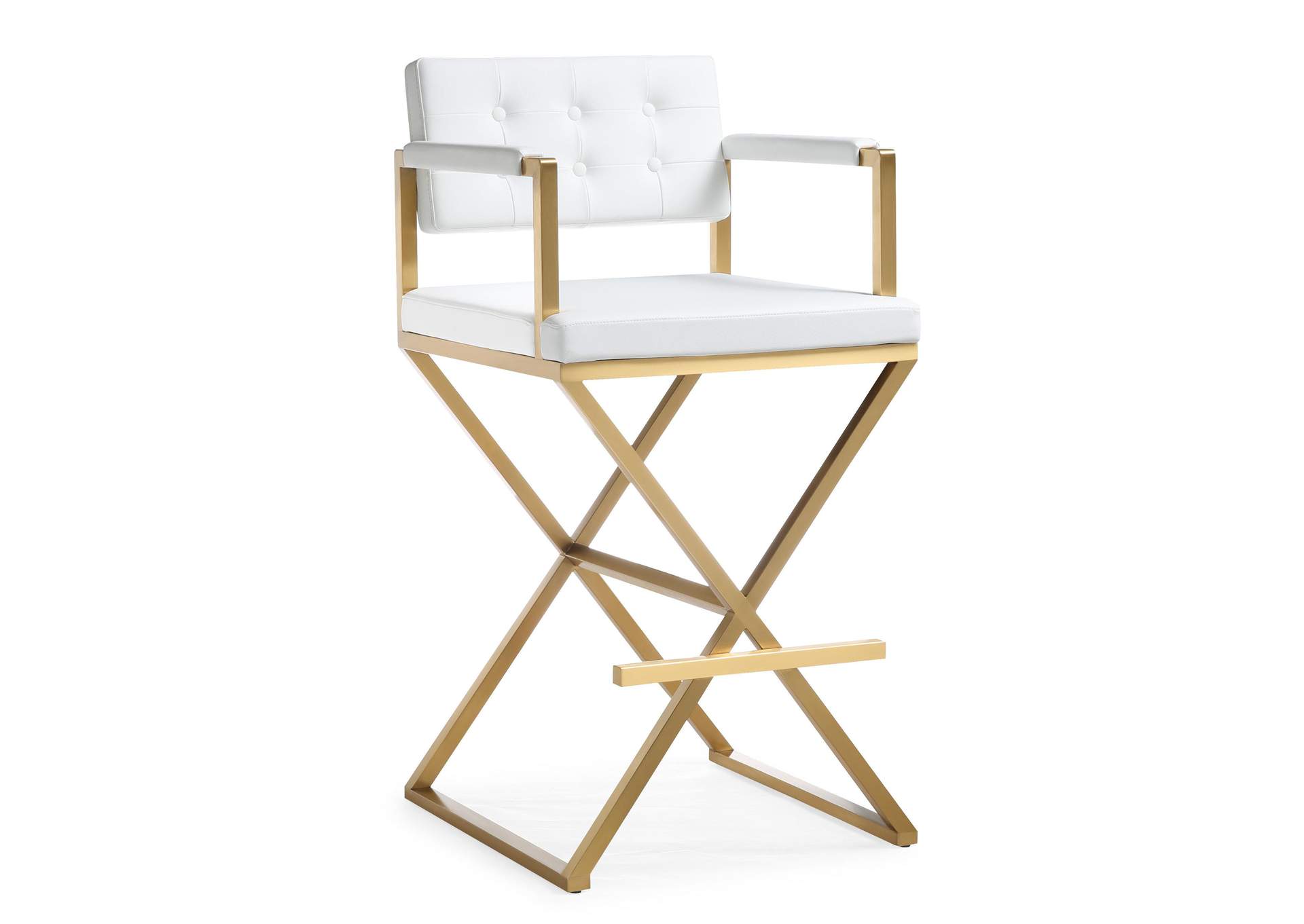 Director White Performance Vegan Leather and Gold Steel Barstool image 4
