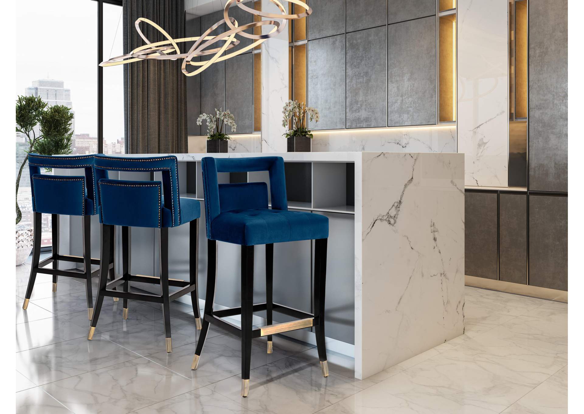 Hart Navy Velvet Bar Stool image 3