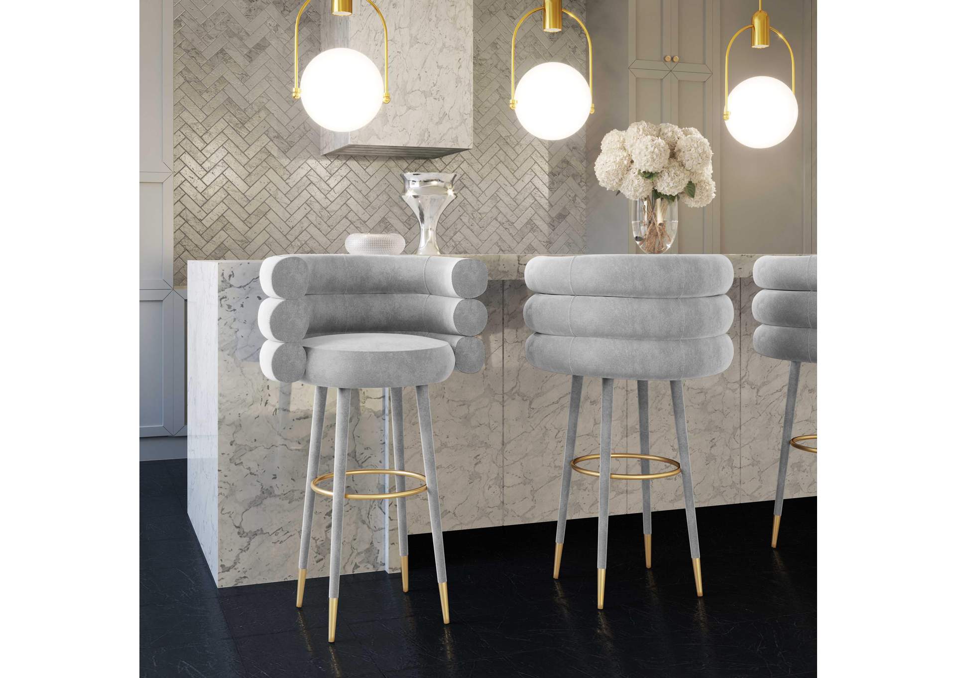 Betty Grey Velvet Barstool image 3