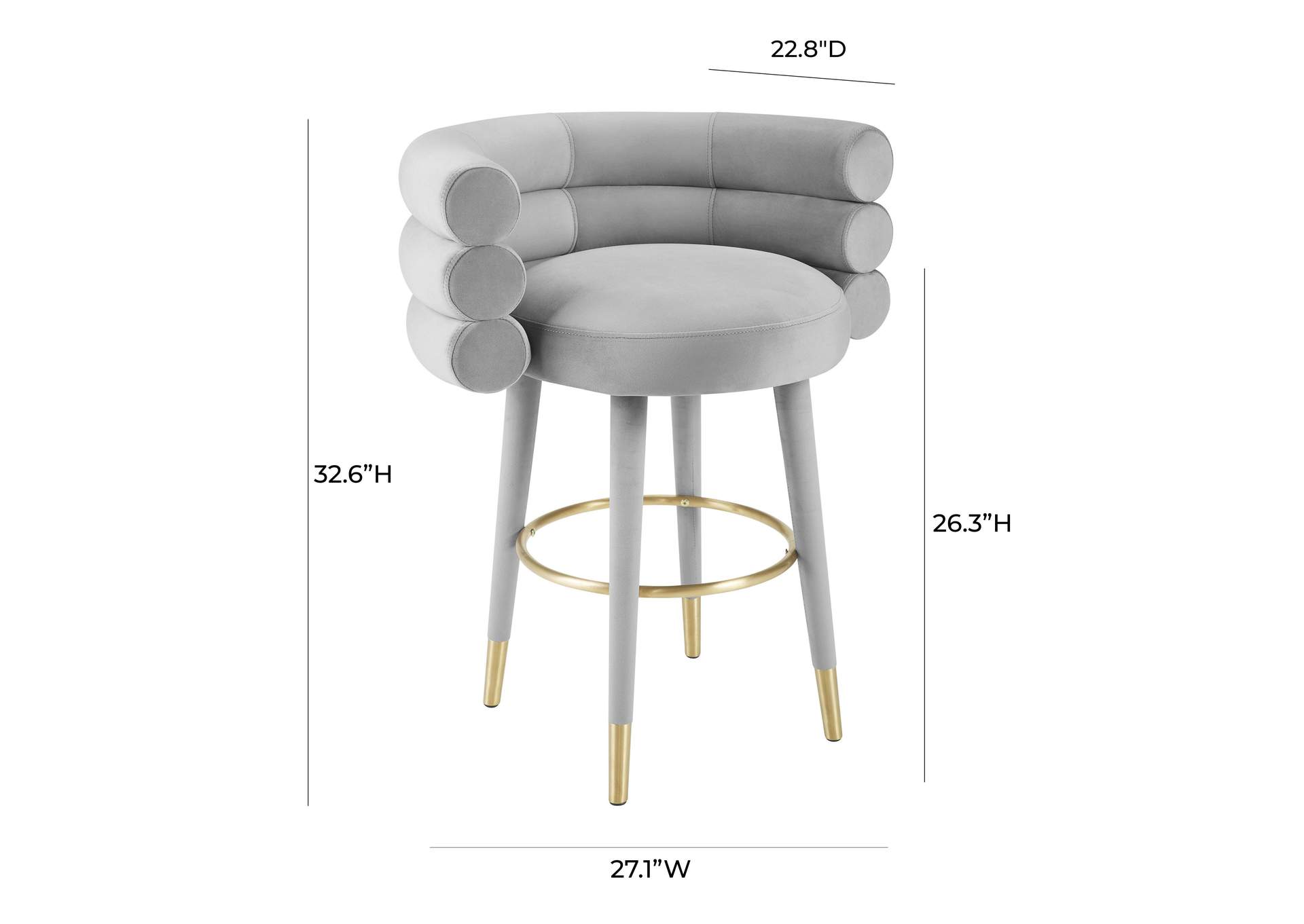 Betty Grey Velvet Counter Stool image 3