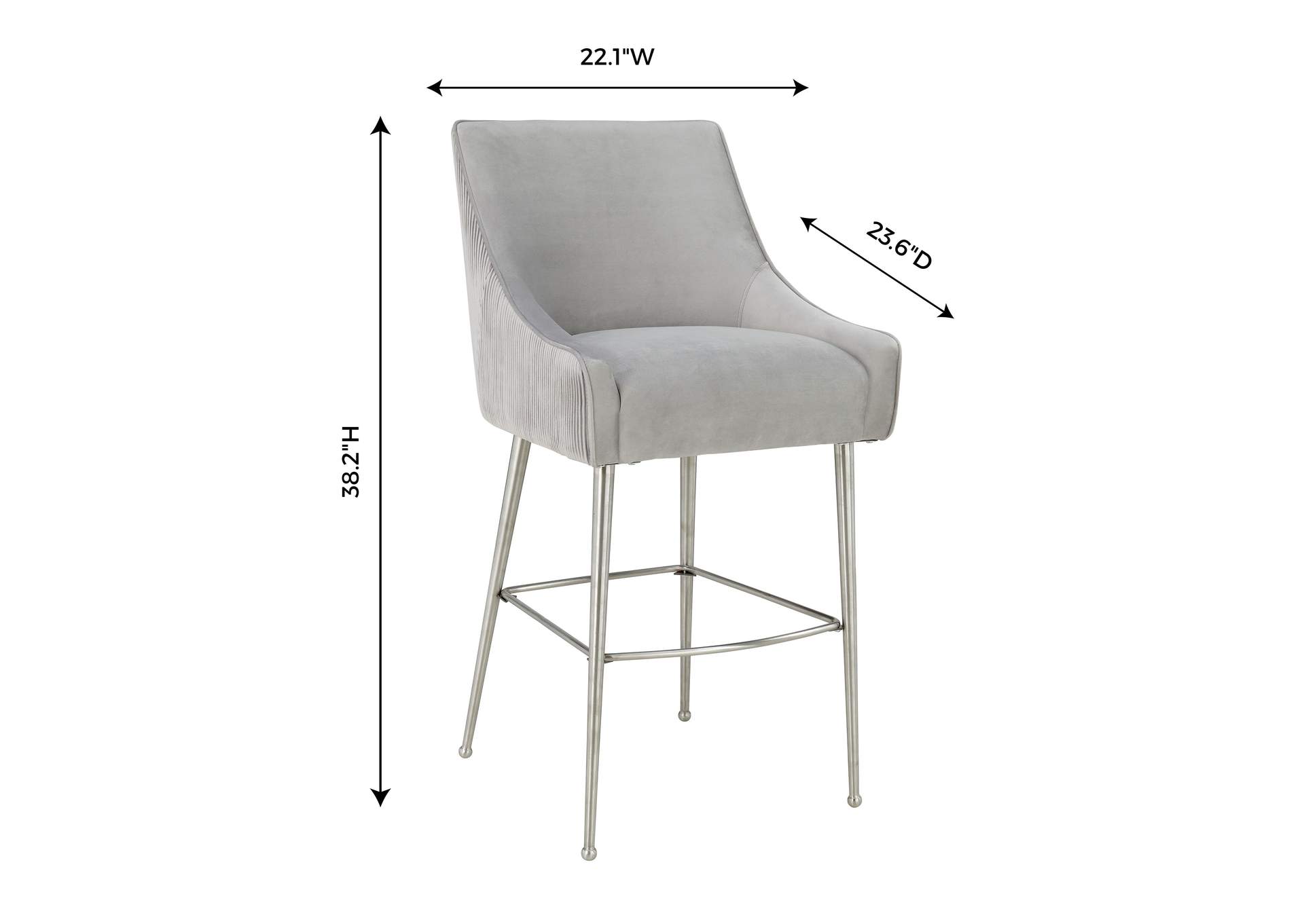 Beatrix Pleated Light Grey Velvet Counter Stool image 1