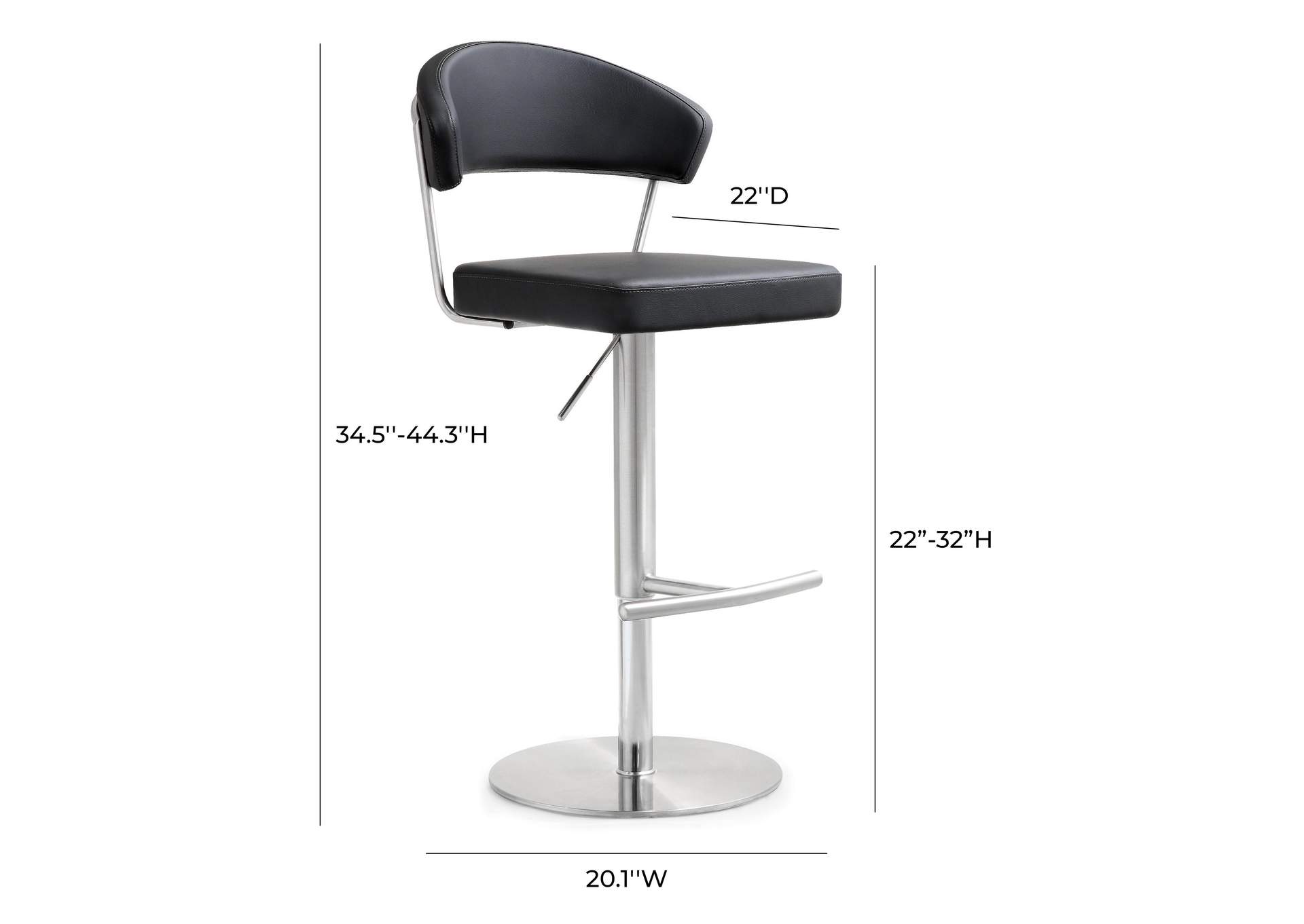 Cosmo Black Performance Vegan Leather and Stainless Steel Barstool image 8