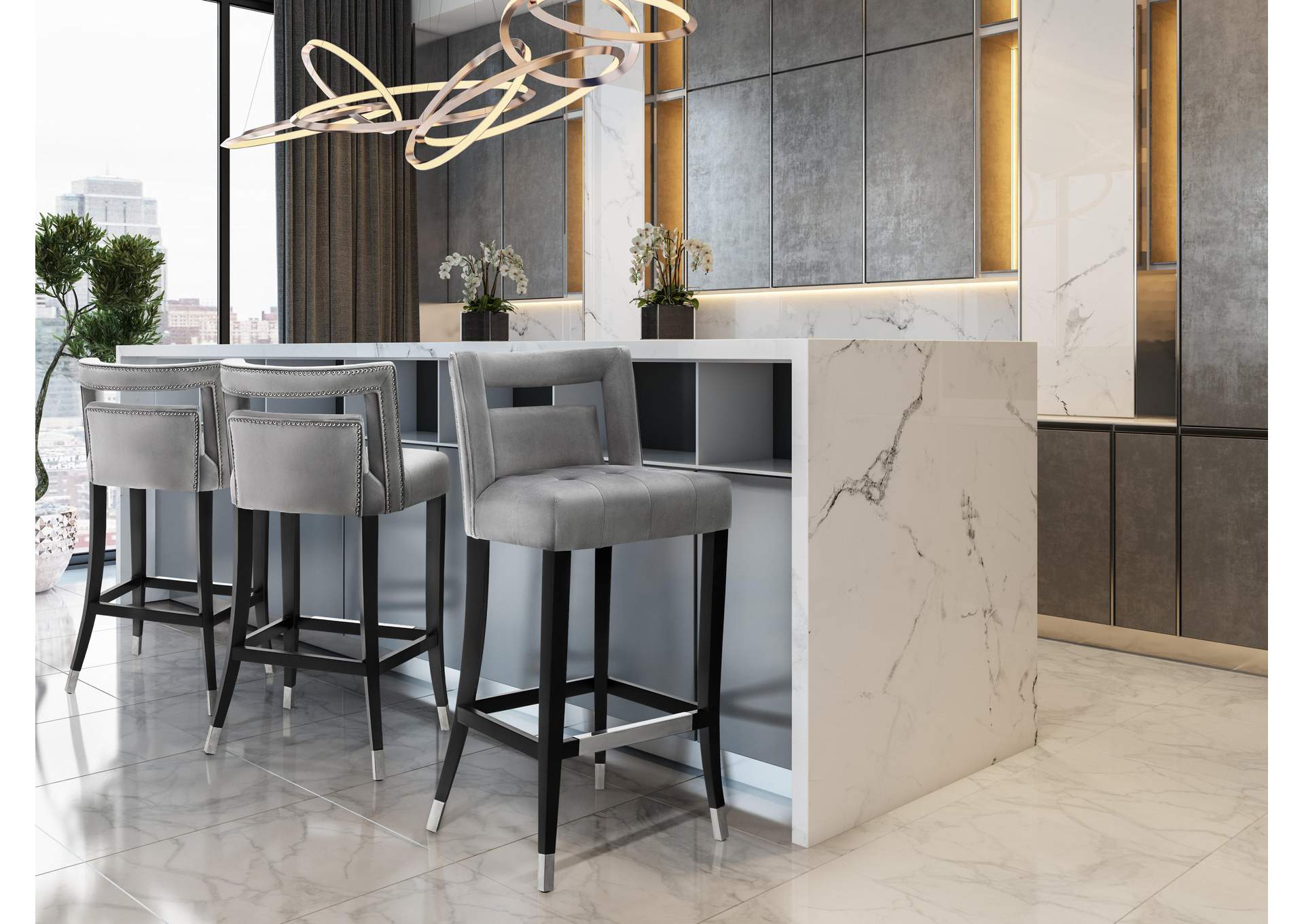 Hart Grey Velvet Counter Stool image 3