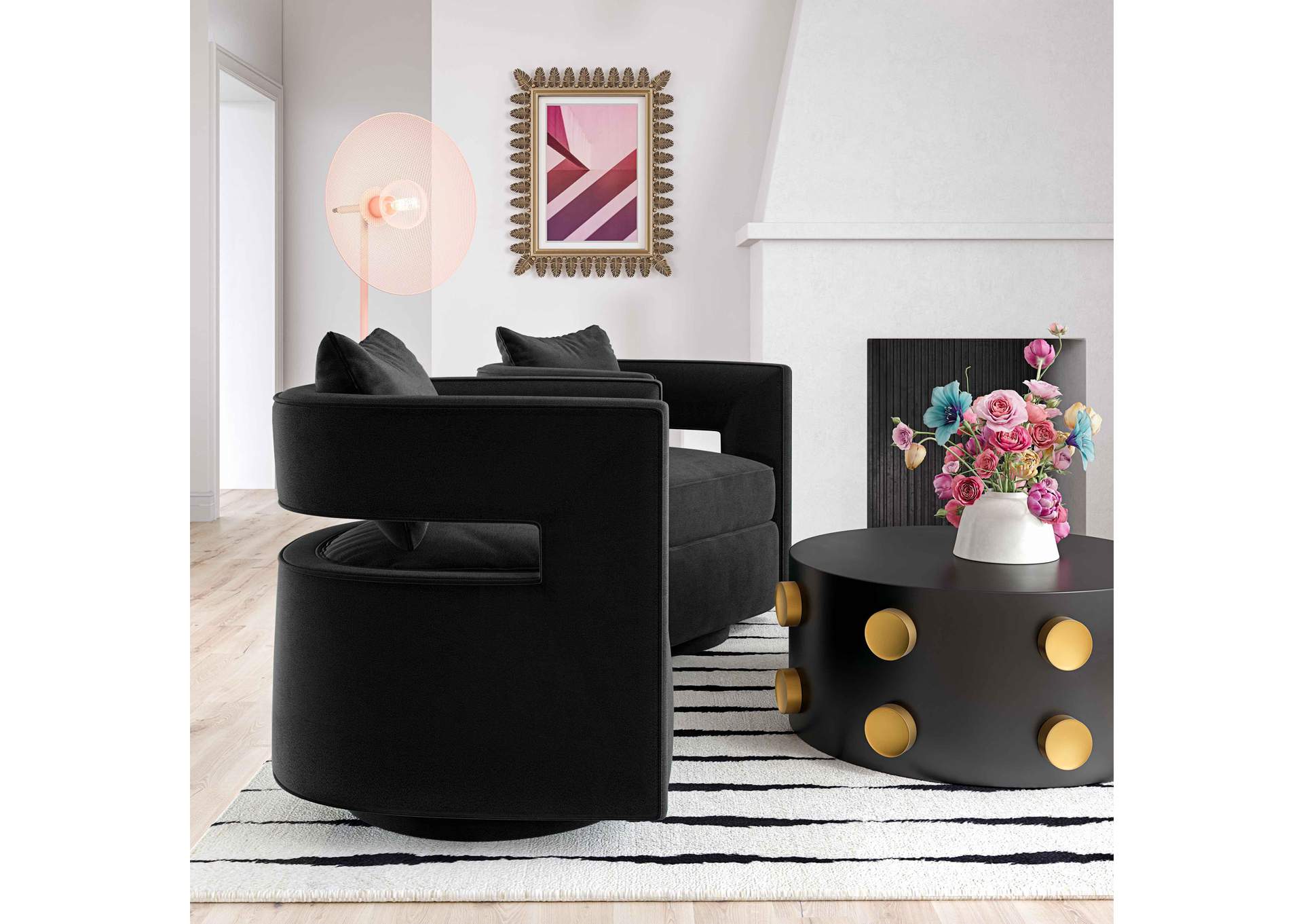 Kennedy Black Velvet Swivel Chair image 3