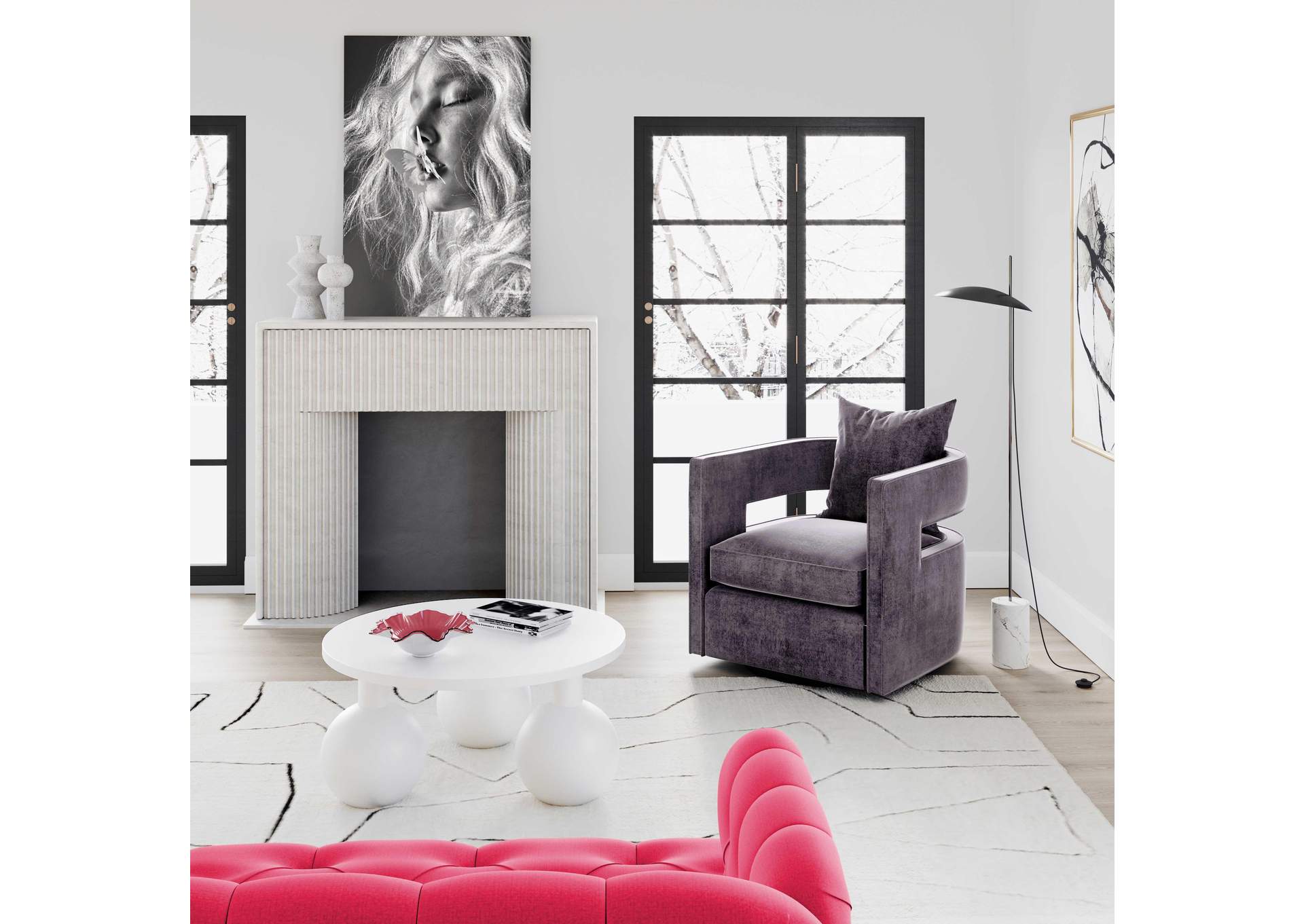Kennedy Grey Textured Velvet Swivel Chair image 3