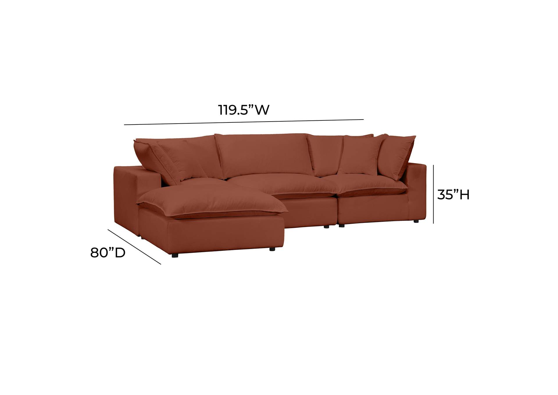 Cali Rust Performance Fabric Modular 4 Piece Sectional image 8