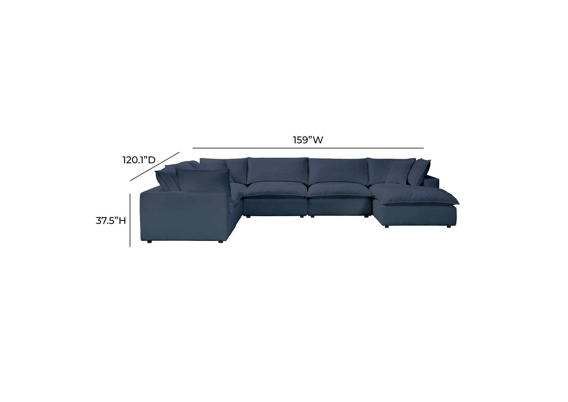 Cali Navy Performance Fabric Modular Large Chaise Sectional image 7