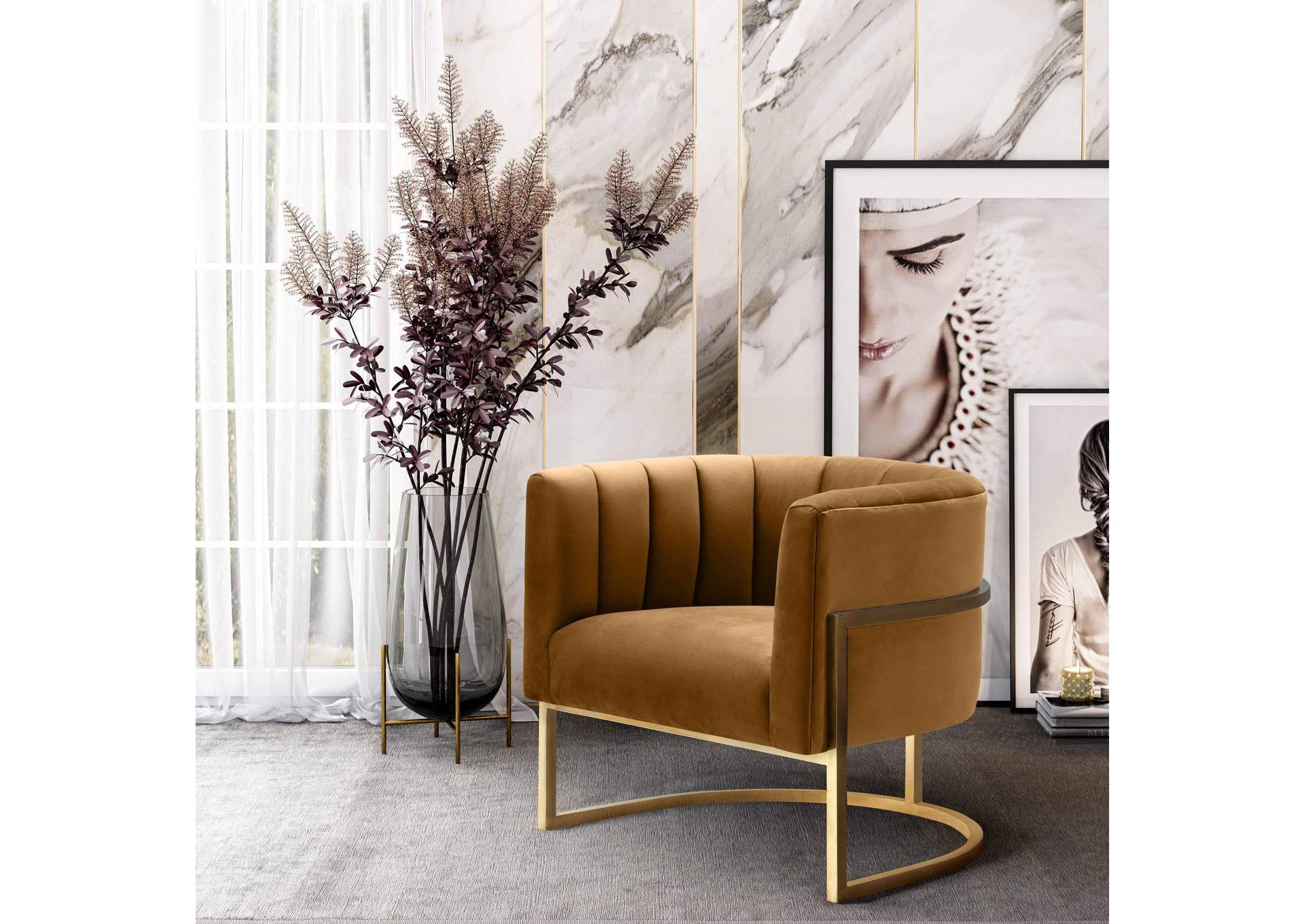 Magnolia Cognac Velvet Chair image 3