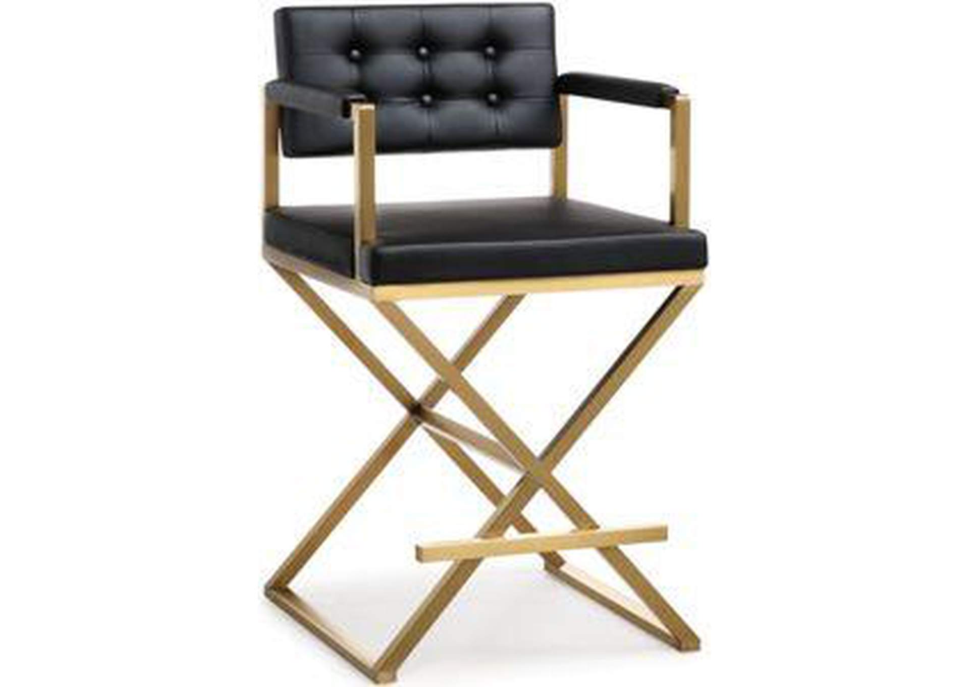 Director Black Performance Vegan Leather and Gold Steel Counter Stool image 1