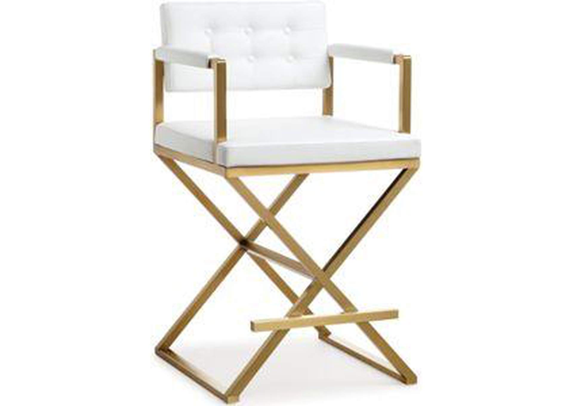 Director White Performance Vegan Leather and Gold Steel Counter Stool image 1
