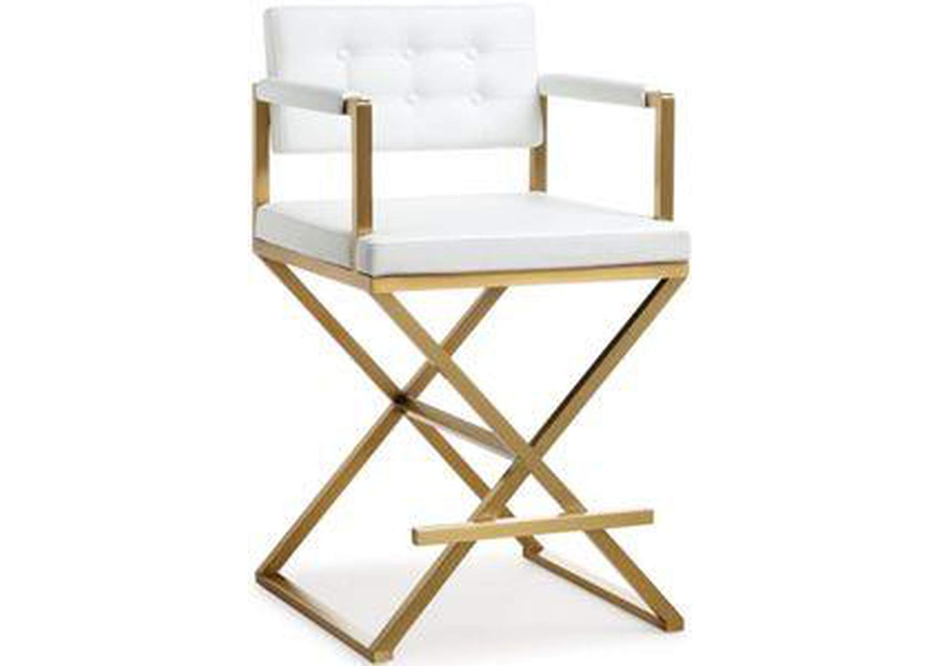 Director White Performance Vegan Leather and Gold Steel Barstool image 1