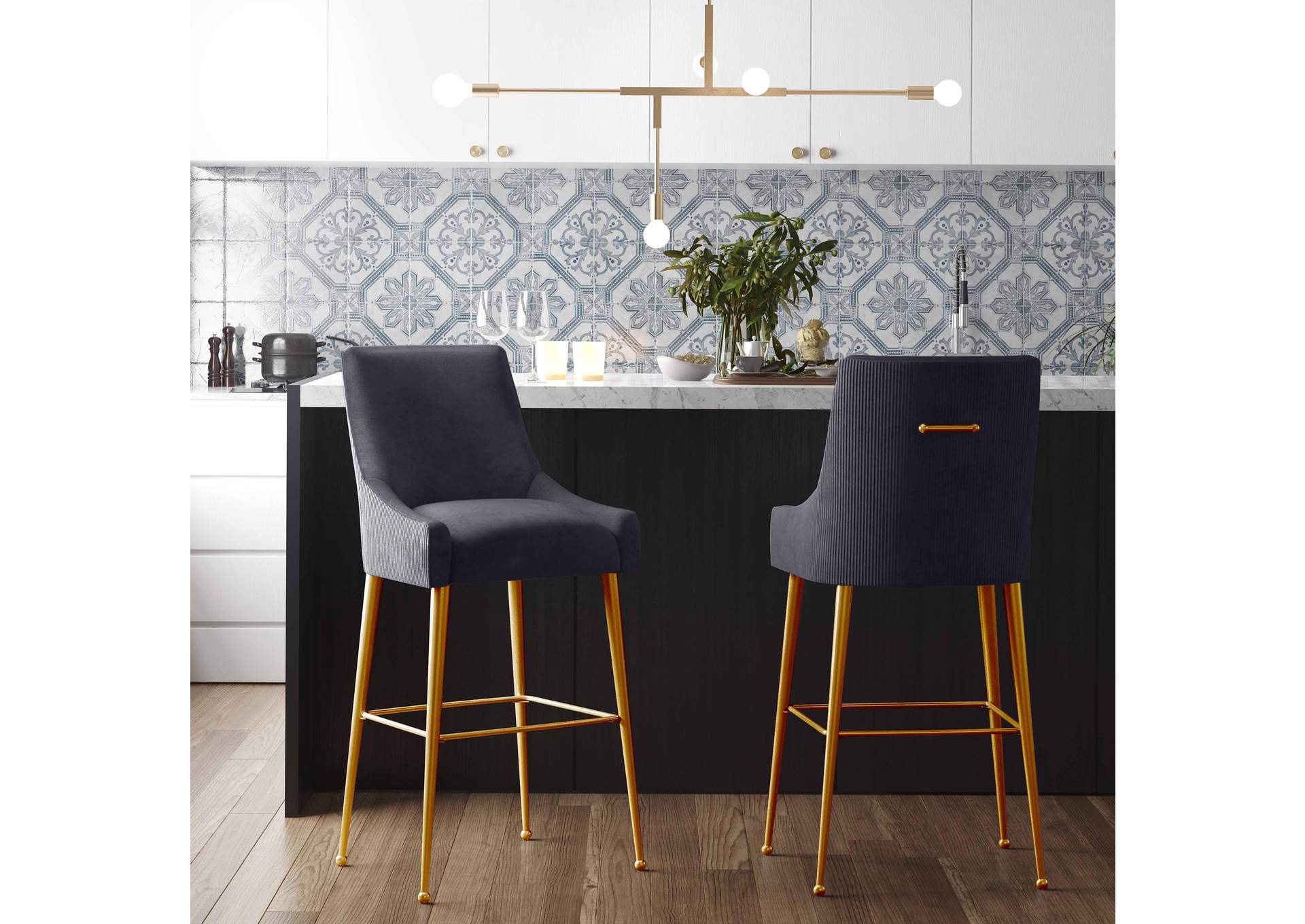 Beatrix Pleated Dark Grey Velvet Counter Stool image 3