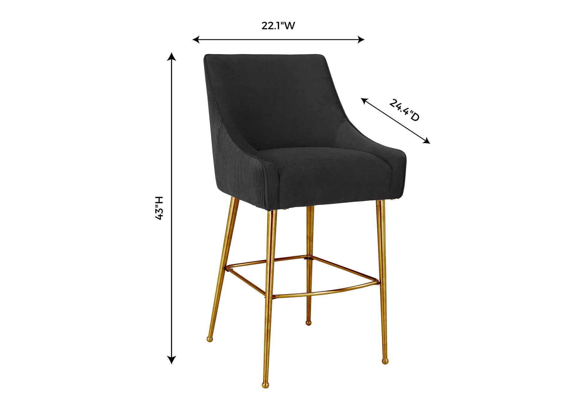 Beatrix Pleated Black Velvet Bar Stool image 6