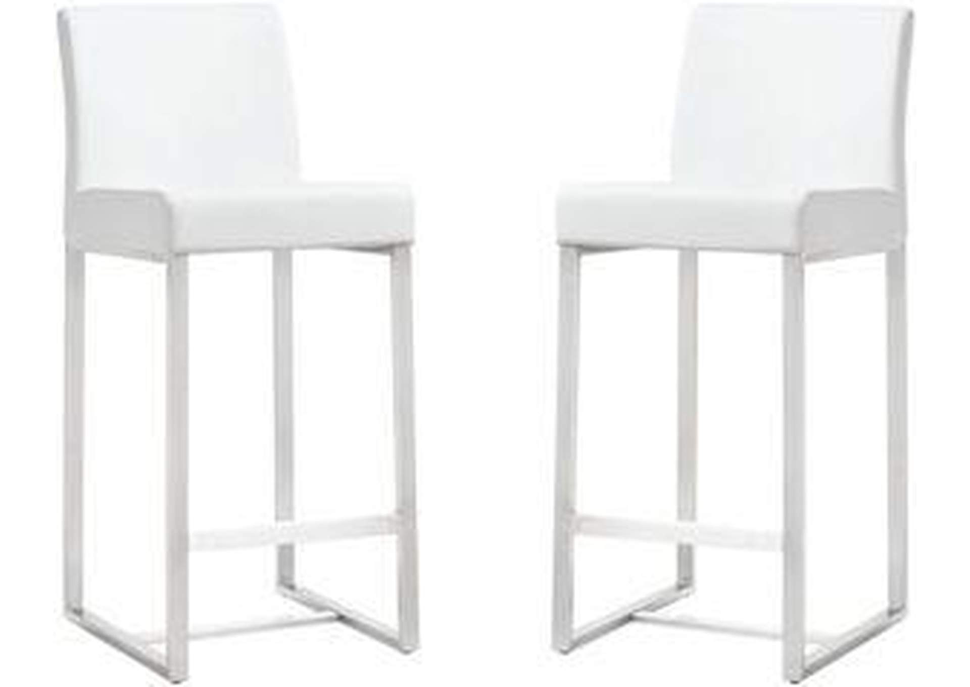 Denmark White Performance Vegan Leather and Stainless Steel Counter Stool - Set of 2 image 1