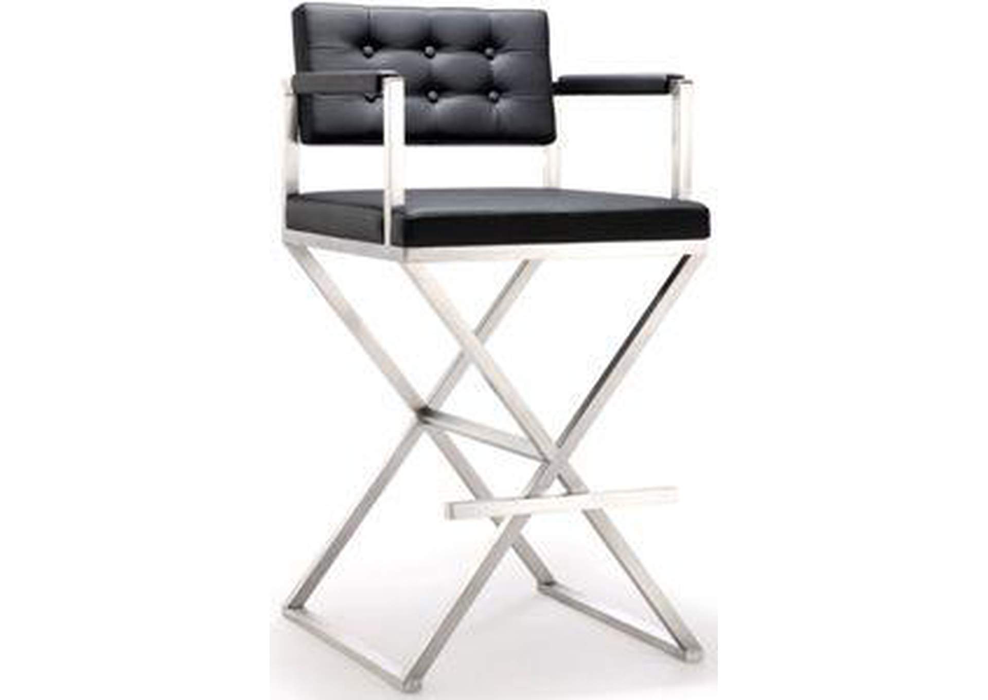 Director Black Performance Vegan Leather and Stainless Steel Barstool image 1