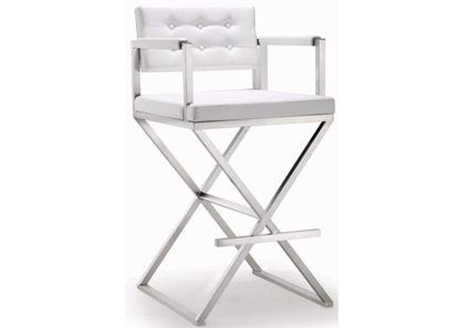 Director White Performance Vegan Leather and Stainless Steel Barstool image 1