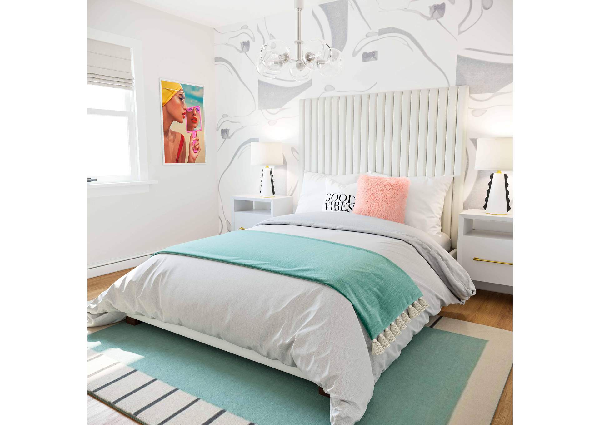Arabelle White Velvet Queen Bed image 3