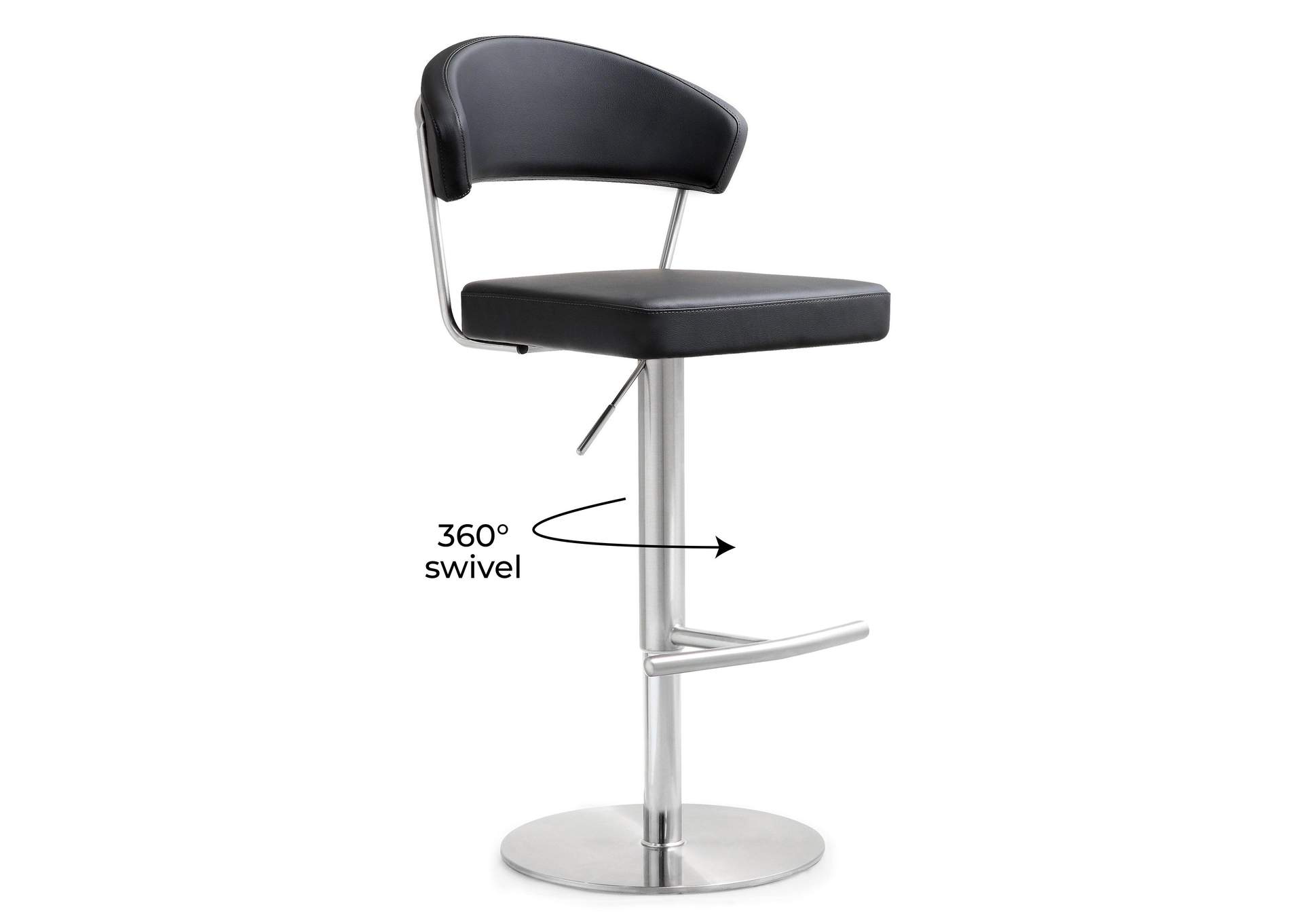 Cosmo Black Performance Vegan Leather and Stainless Steel Barstool image 7