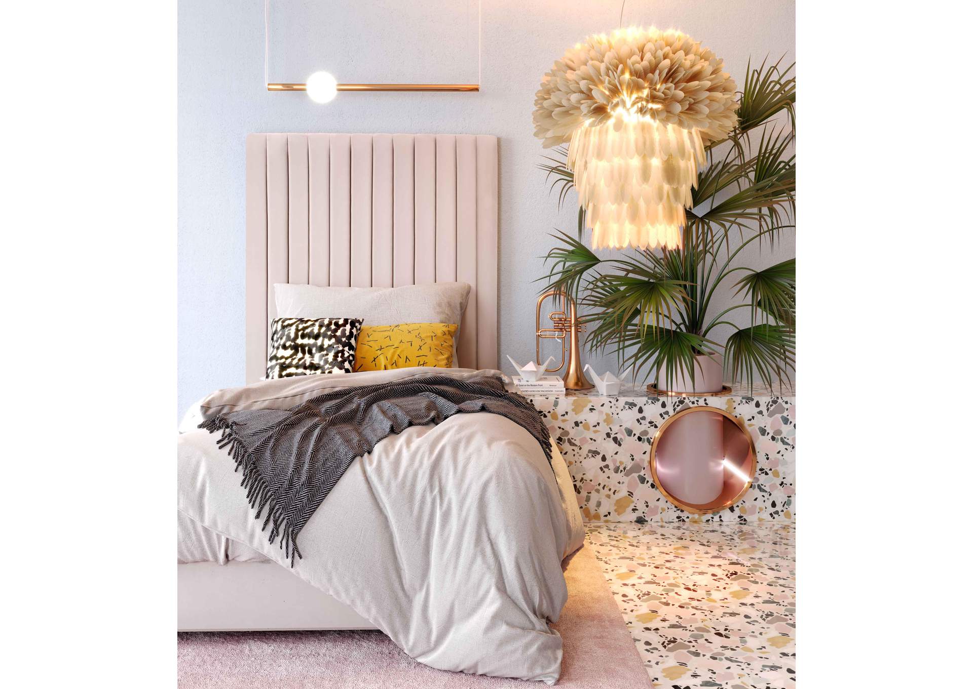Arabelle Blush Velvet Twin Bed image 3