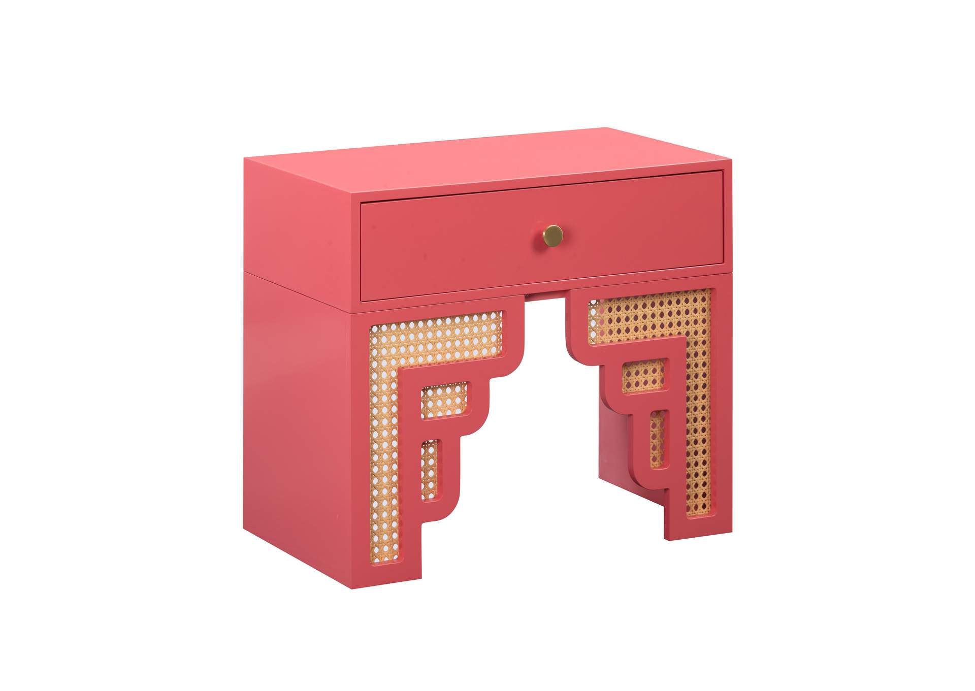 Suzie Coral Pink and Rattan Nightstand image 1