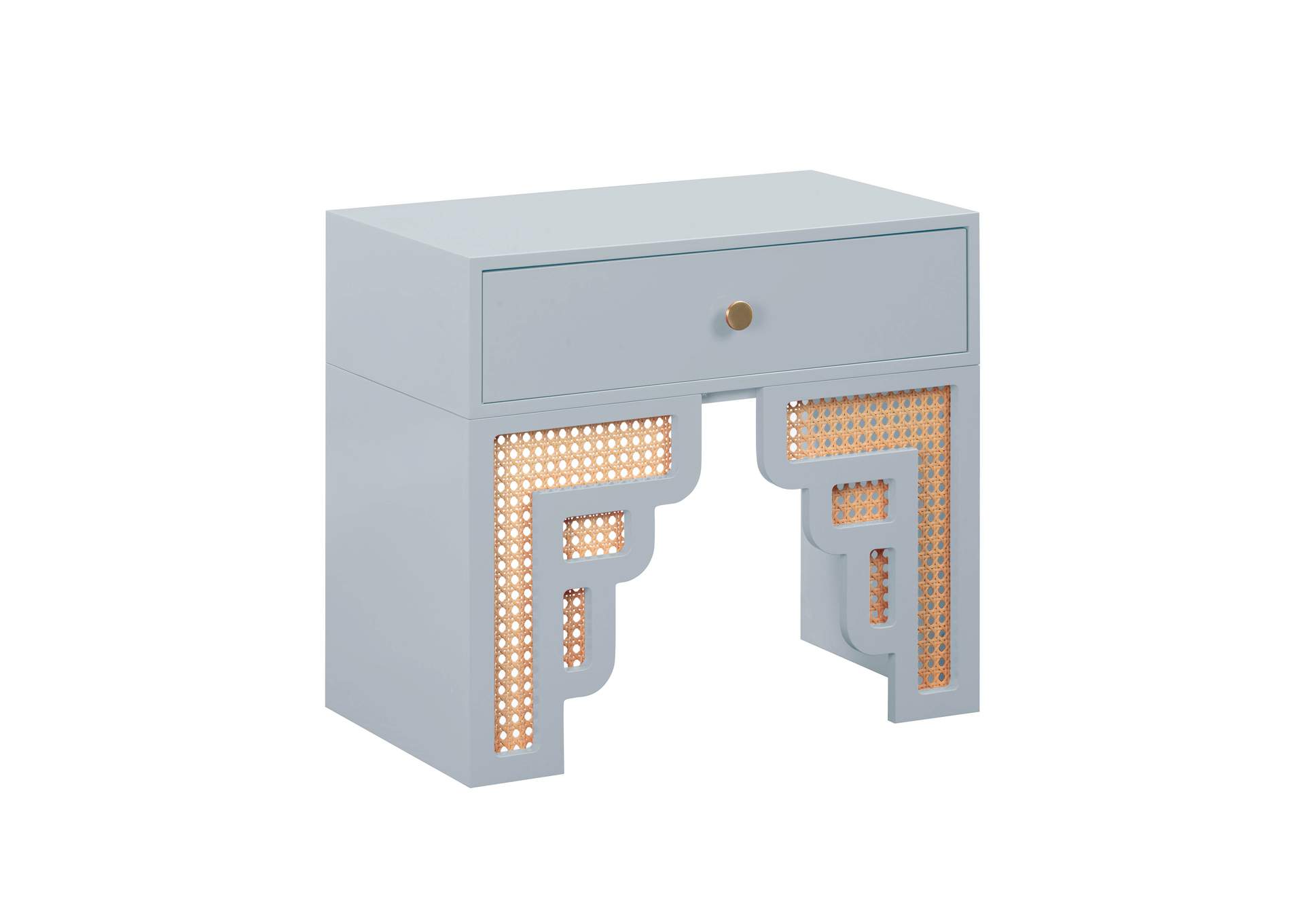 Suzie Pastel Blue and Rattan Nightstand image 1