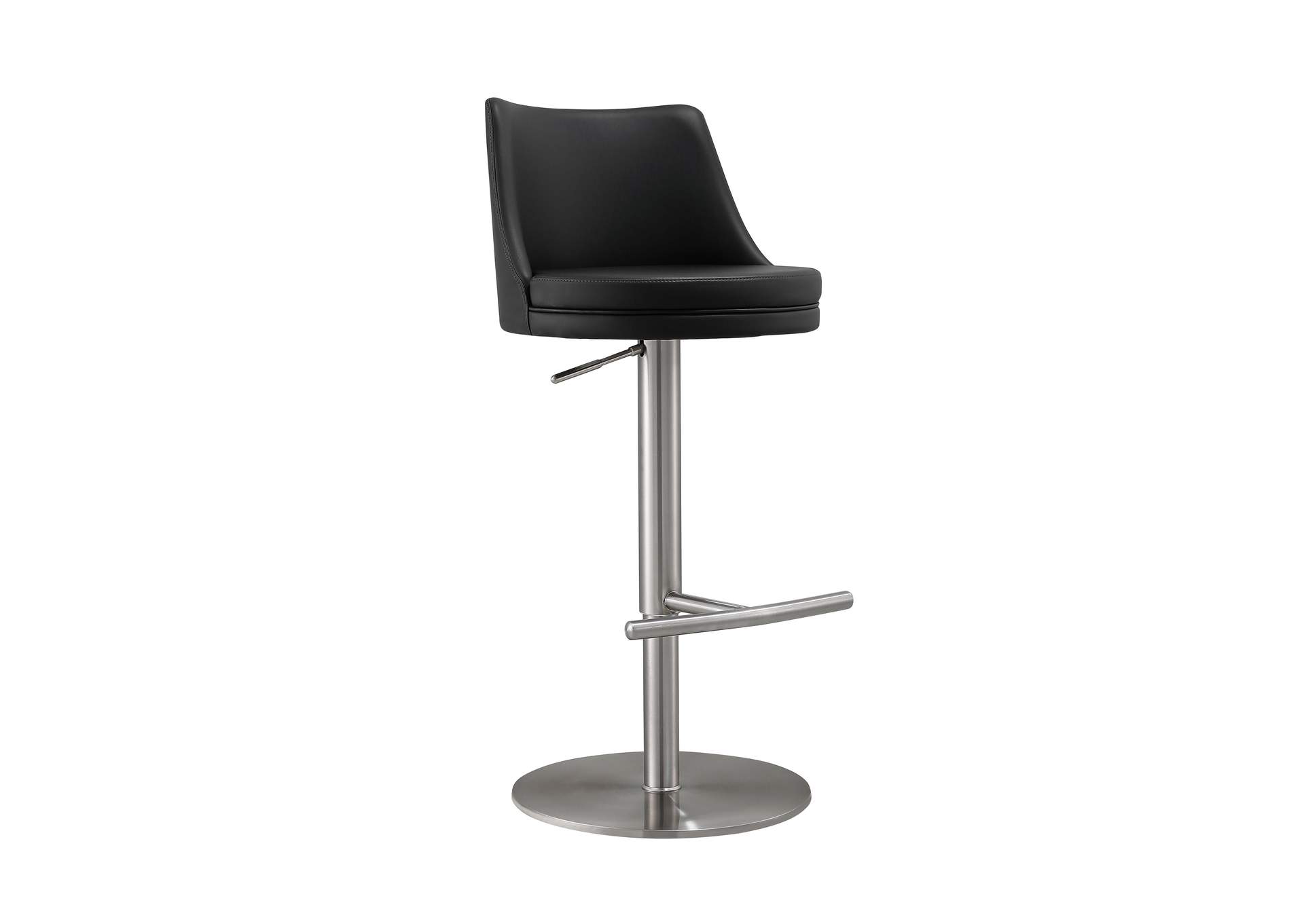 Reagan Black Performance Vegan Leather and Silver Adjustable Stool image 1