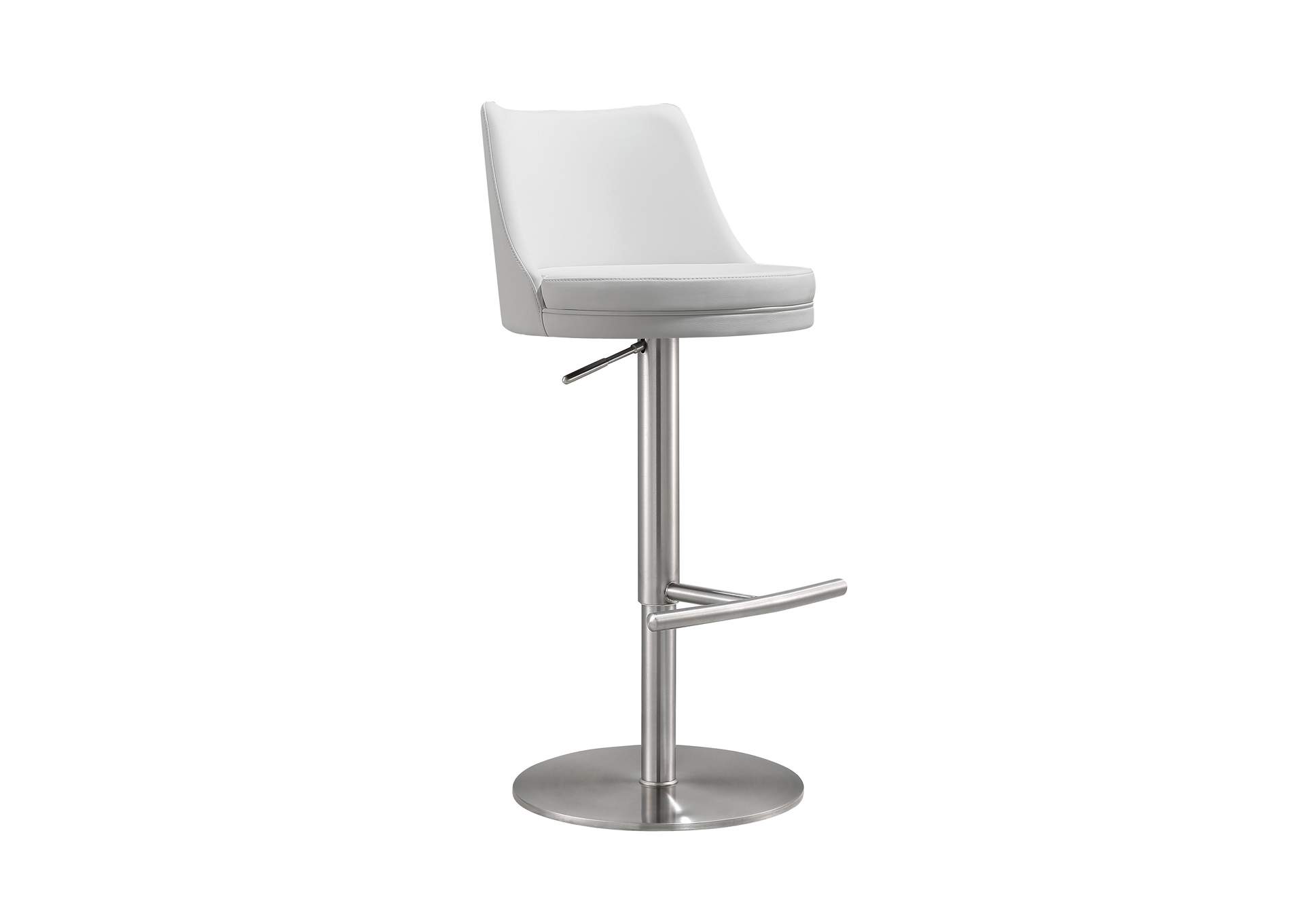 Reagan White Performance Vegan Leather and Silver Adjustable Stool image 1