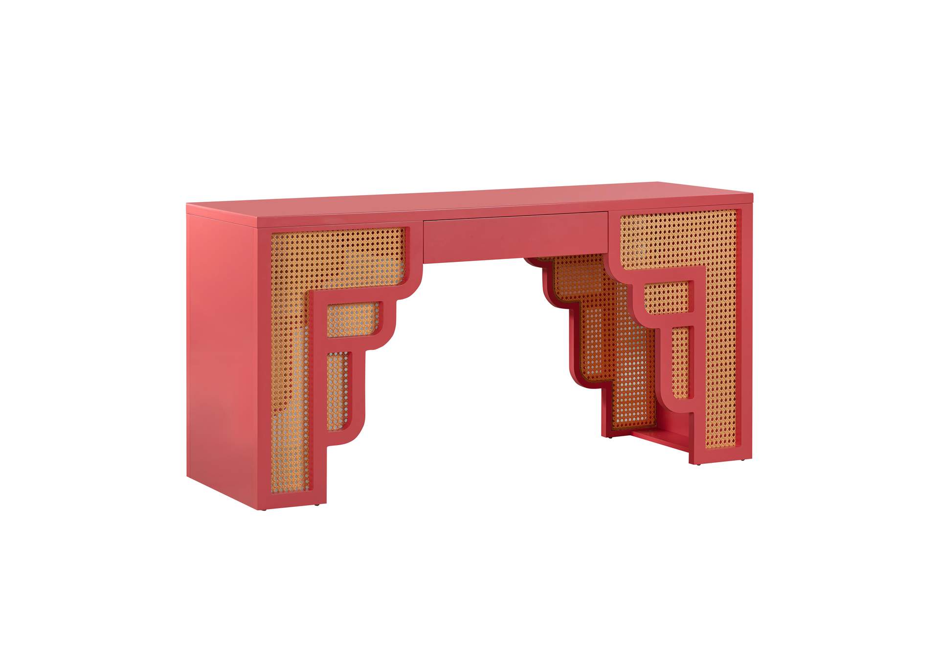 Suzie Coral Pink and Rattan Executive Desk image 1