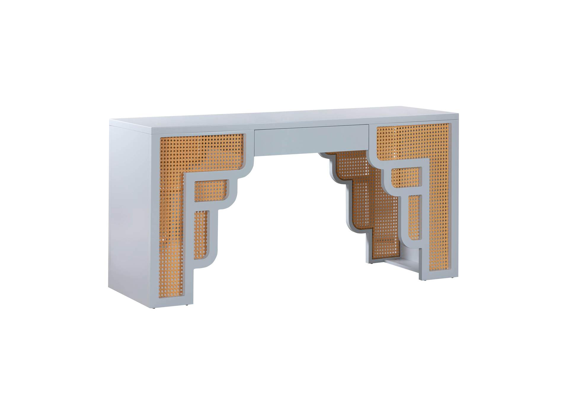 Suzie Pastel Blue and Rattan Executive Desk image 1