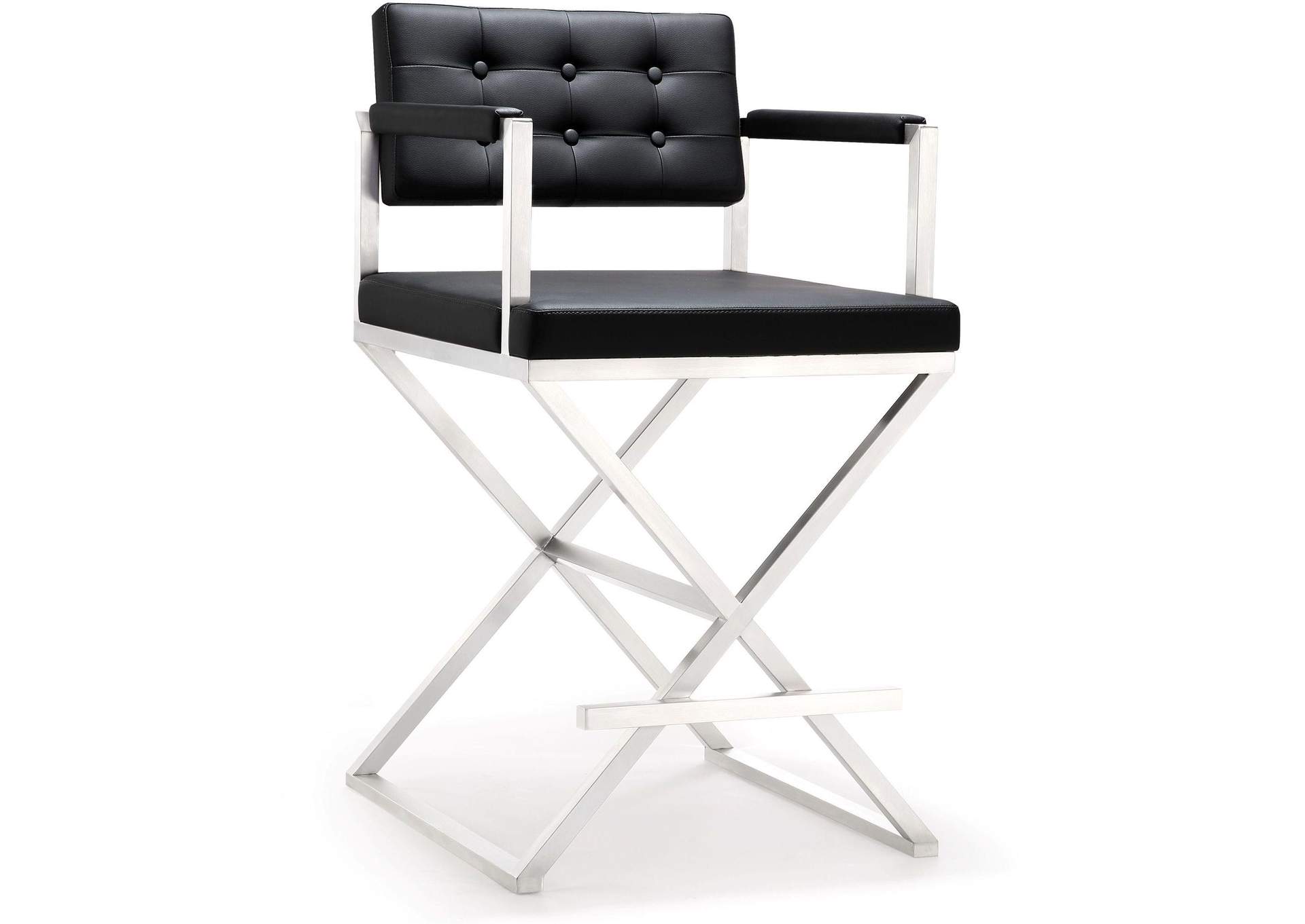 Director Black Performance Vegan Leather and Stainless Steel Counter Stool image 1