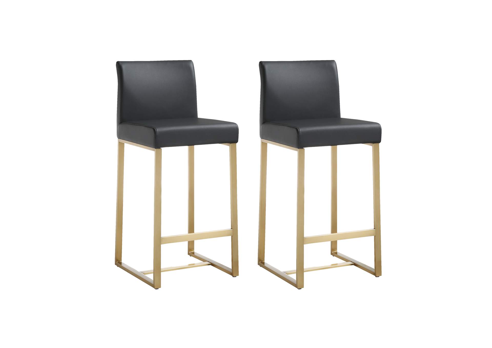Denmark Black Performance Vegan Leather and Gold Steel Counter Stool - Set of 2 image 1