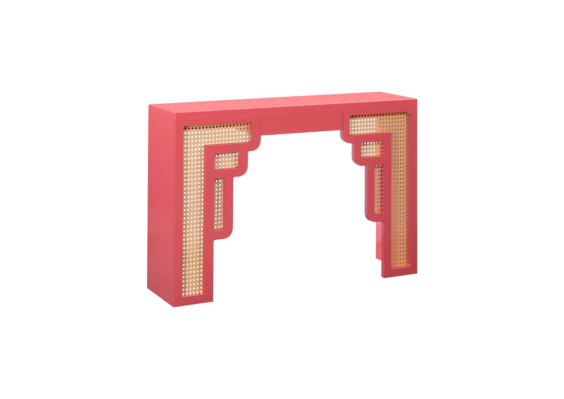 Suzie Coral Pink and Rattan Console Table image 1