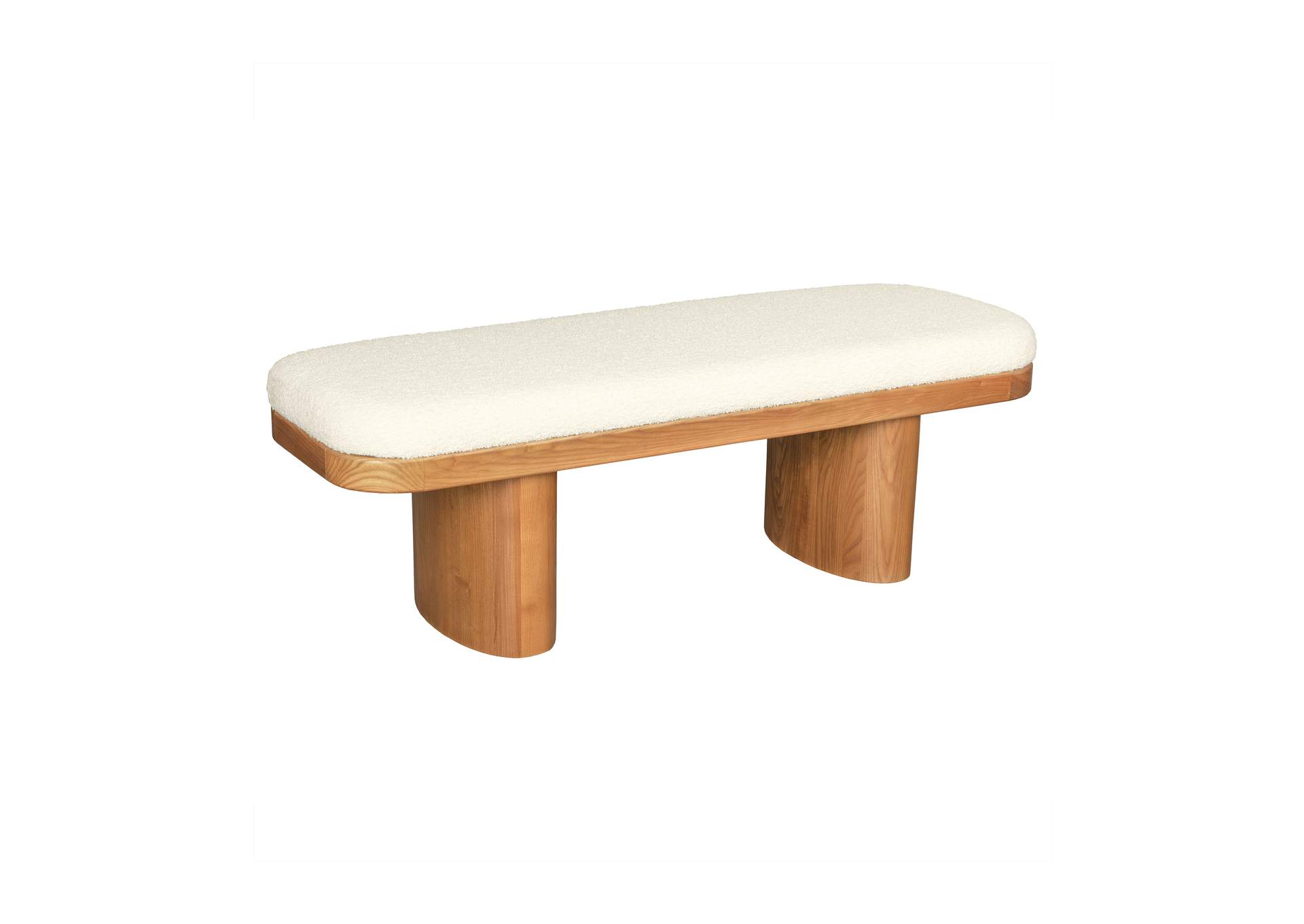 Ollie White Performance Boucle Wooden Bench image 1