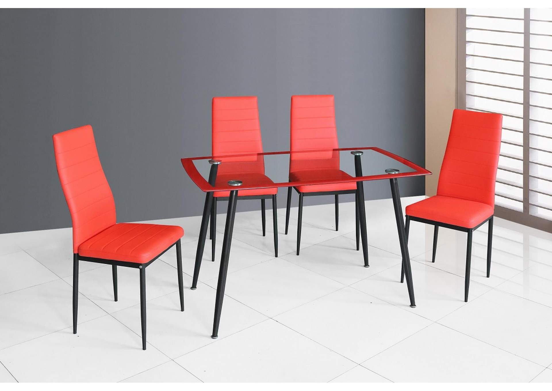 Red Dining Table & 4 Chairs image 1
