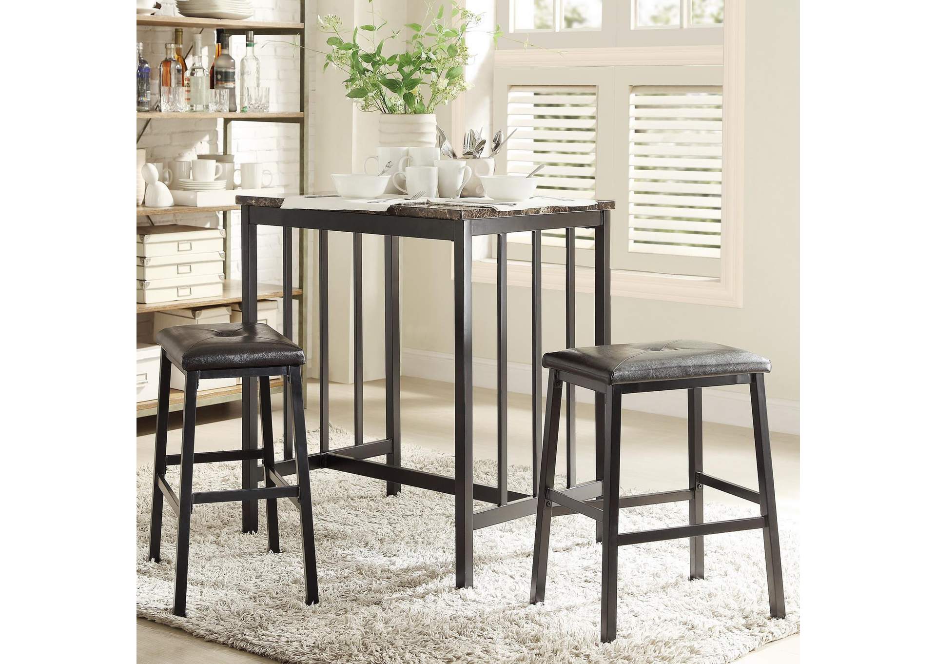 Counter Table & 2 Stools (Brown) image 1