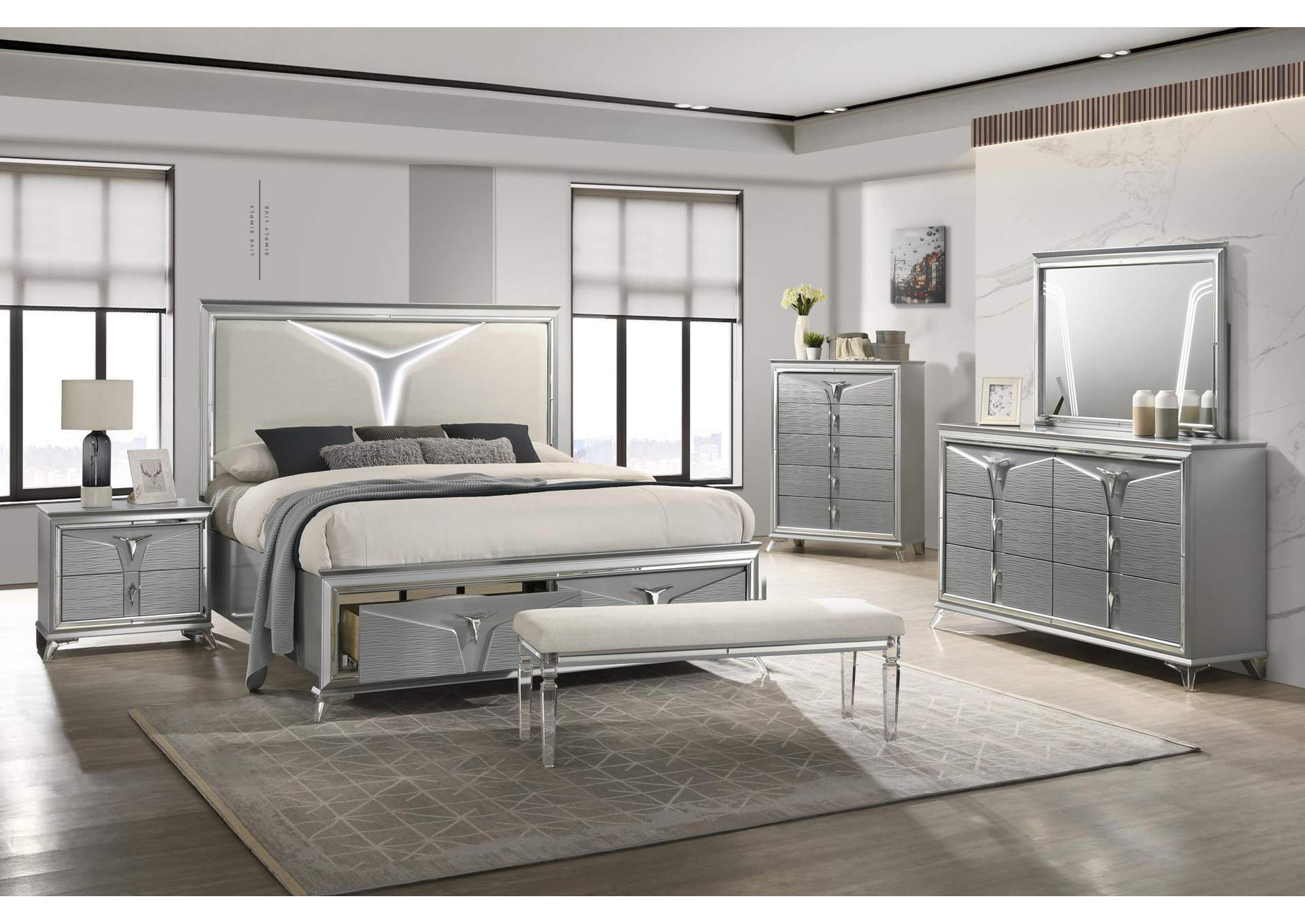 Queen 5 Piece Bedroom Set With Dresser, Mirror, Chest, and Nightstand image 1