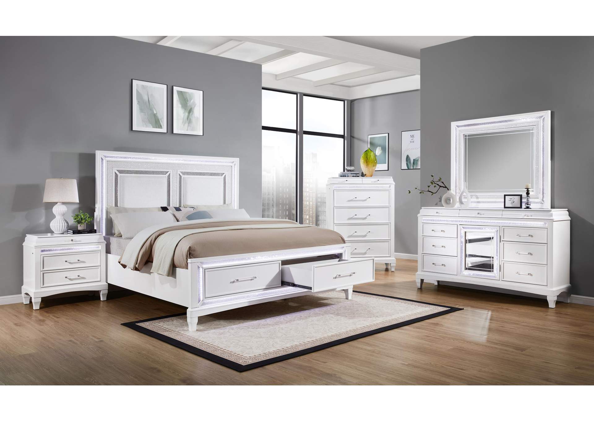 Queen 5 Piece Bedroom Set With Dresser, Mirror, Chest, and Nightstand image 1