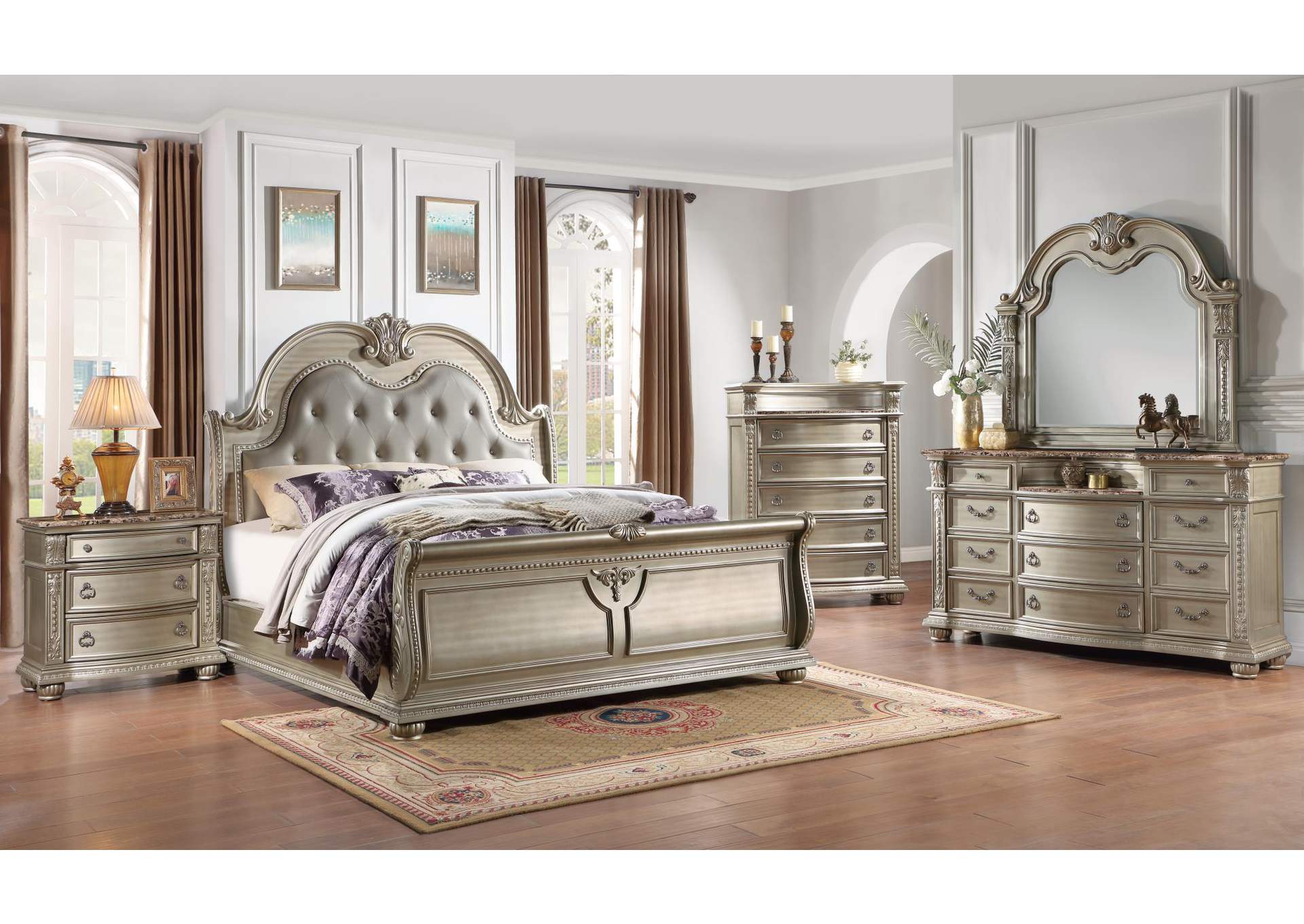 Queen 3 Piece Bedroom Set With Bed, Dresser, and Mirror image 1
