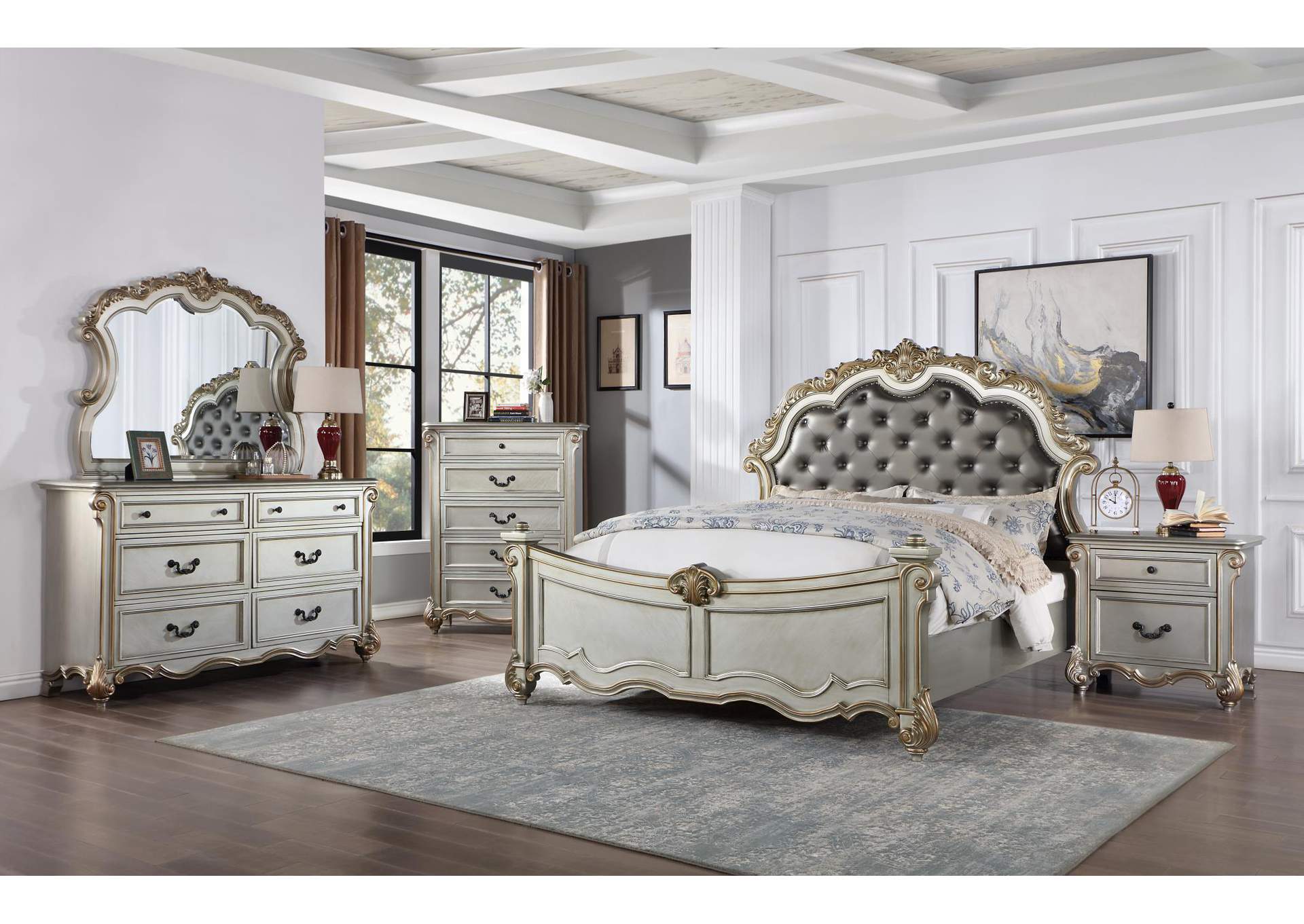 King 3 Piece Bedroom Set With Bed, Dresser, and Mirror image 1