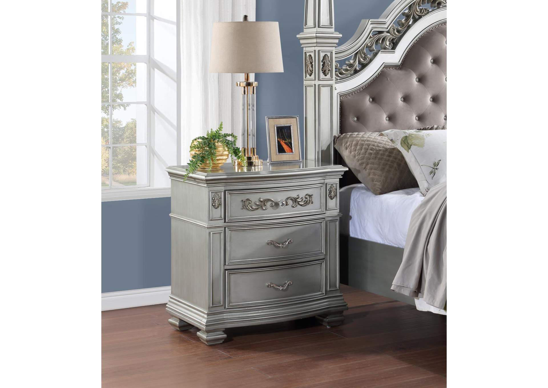 Silver Metallic Nightstand image 1