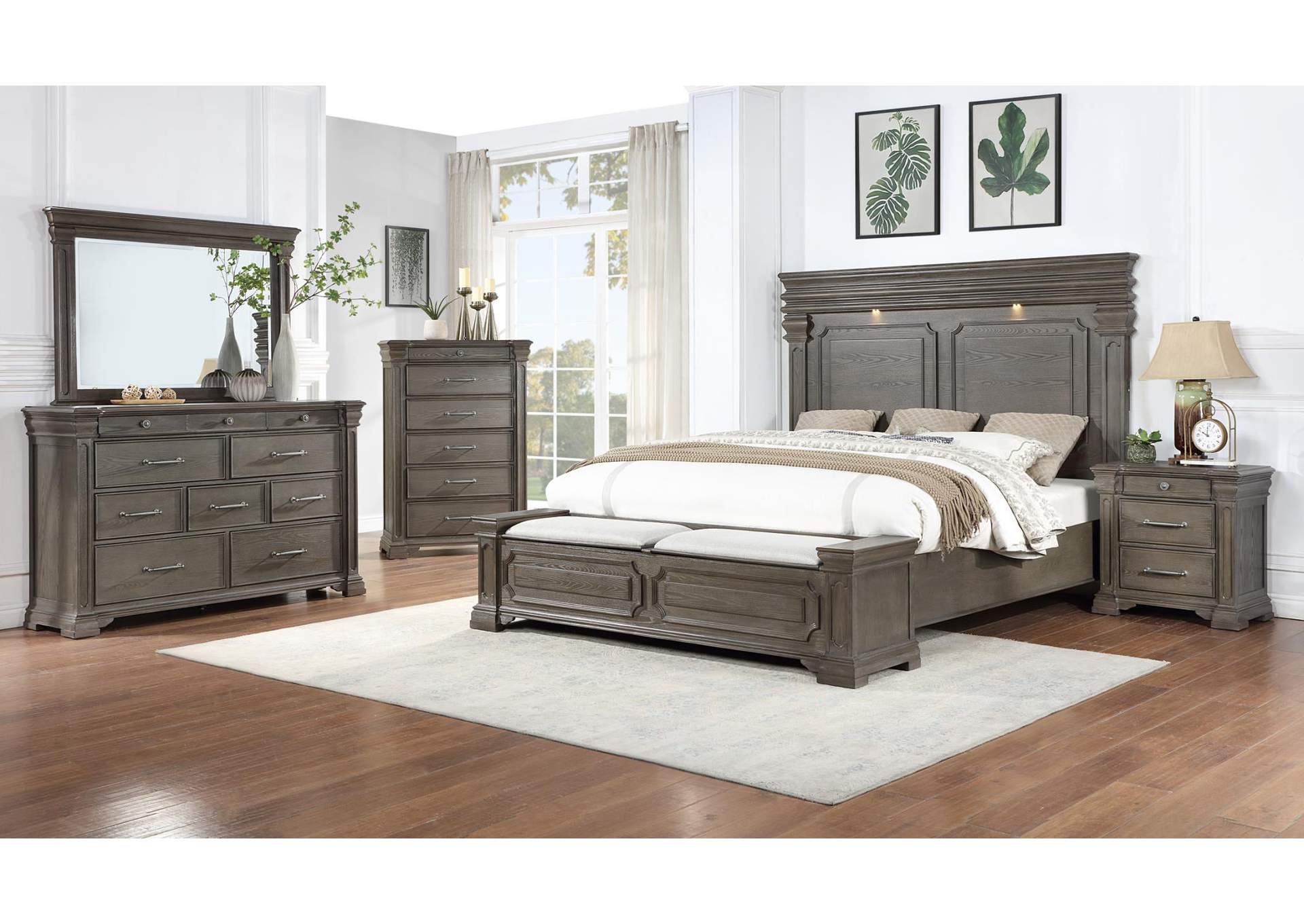 Queen 3 Piece Bedroom Set With Bed, Dresser, and Mirror image 1