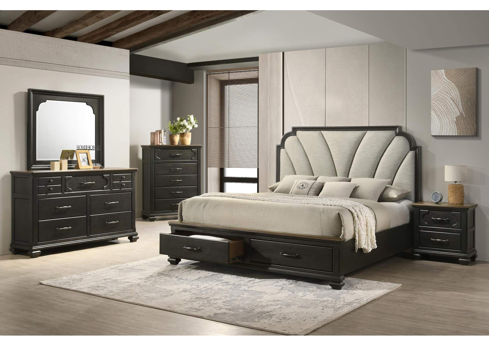 King 3 Piece Bedroom Set With Bed, Dresser, and Mirror image 1