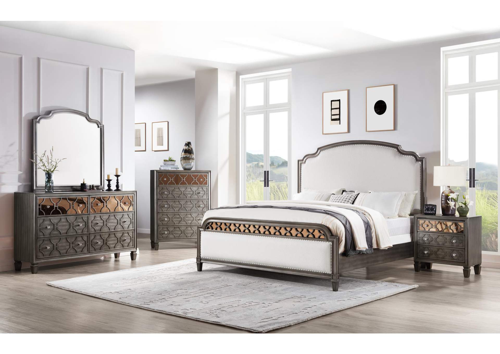 King 3 Piece Bedroom Set With Bed, Dresser, and Mirror image 1