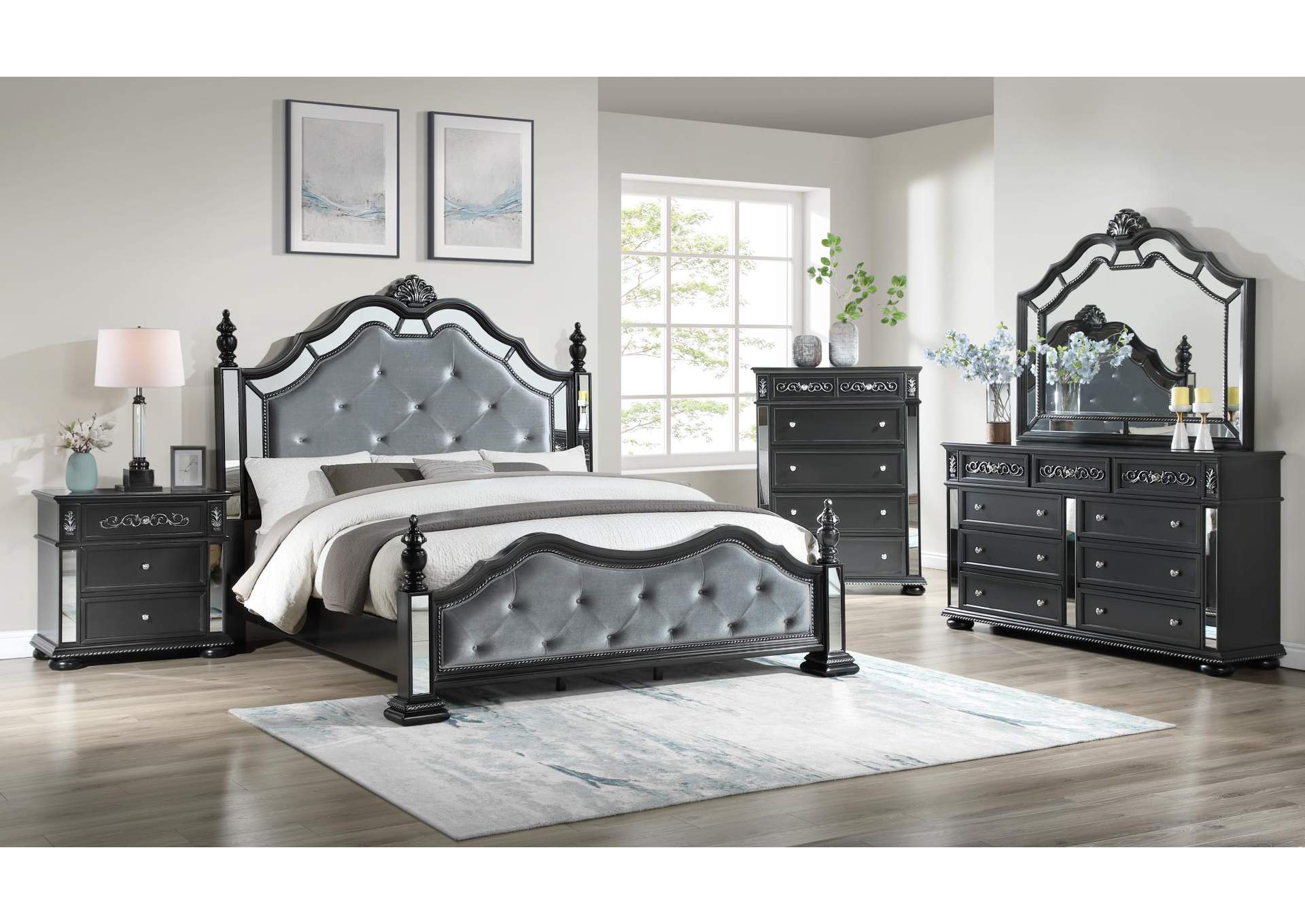 Queen 5 Piece Bedroom Set With Dresser, Mirror, Chest, and Nightstand image 1